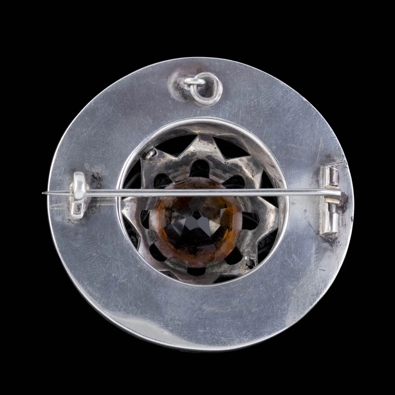Antique Victorian Scottish Cairngorm Agate Brooch Sterling Silver Circa 1860
