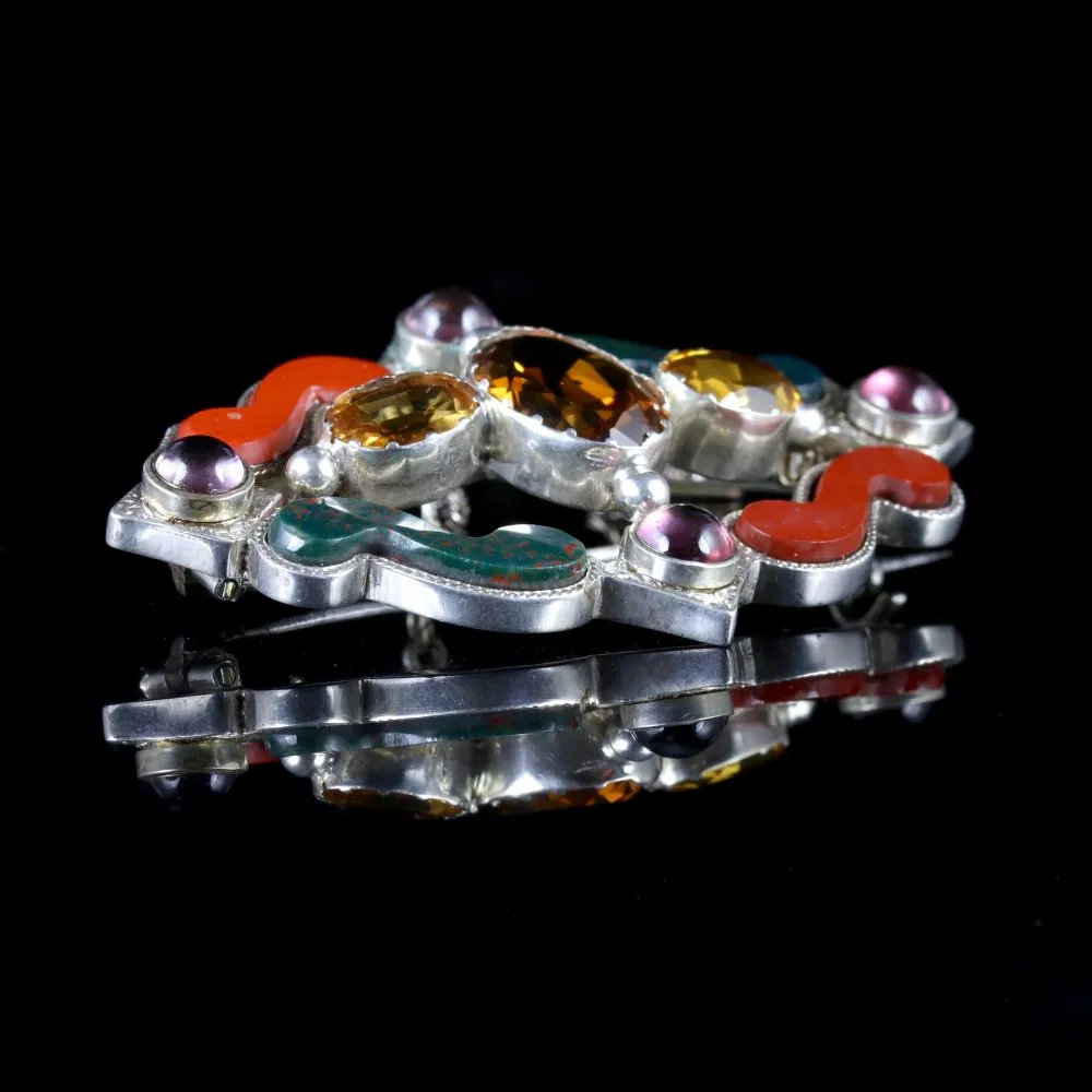 Antique Victorian Scottish Silver Brooch Citrine Agate Circa 1860