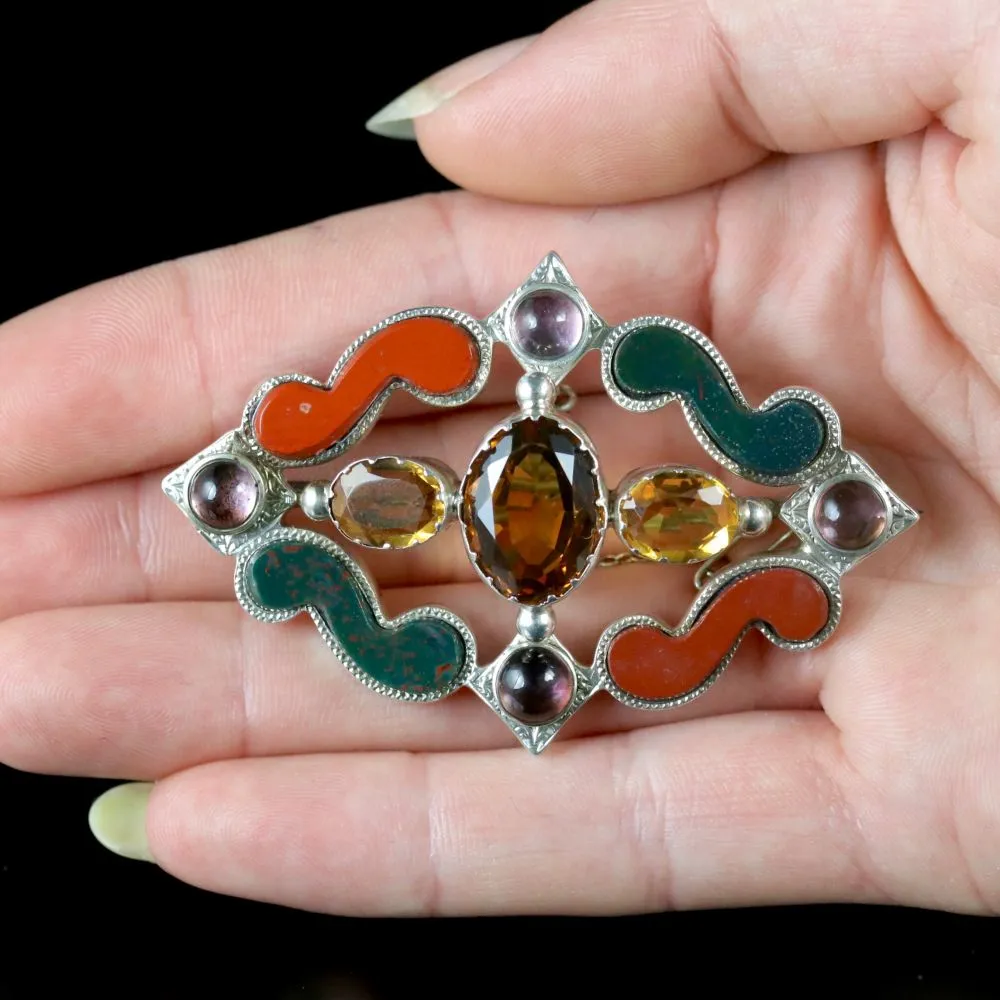 Antique Victorian Scottish Silver Brooch Citrine Agate Circa 1860