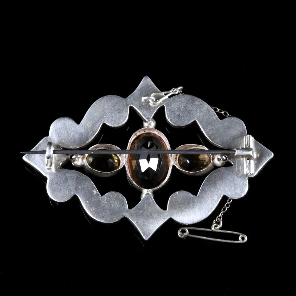 Antique Victorian Scottish Silver Brooch Citrine Agate Circa 1860