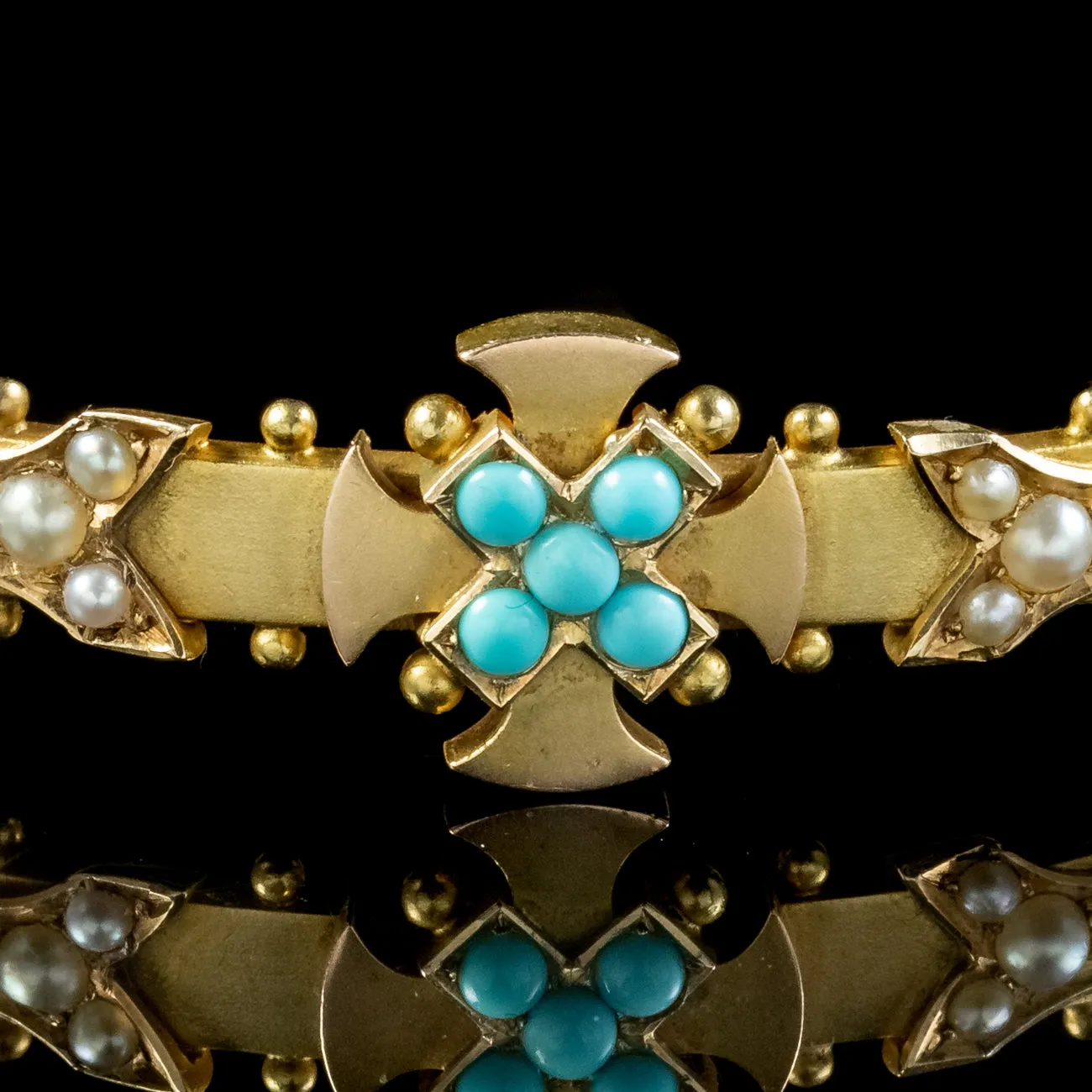 Antique Victorian Turquoise Celtic Cross Bangle 15ct Gold Circa 1880 Boxed
