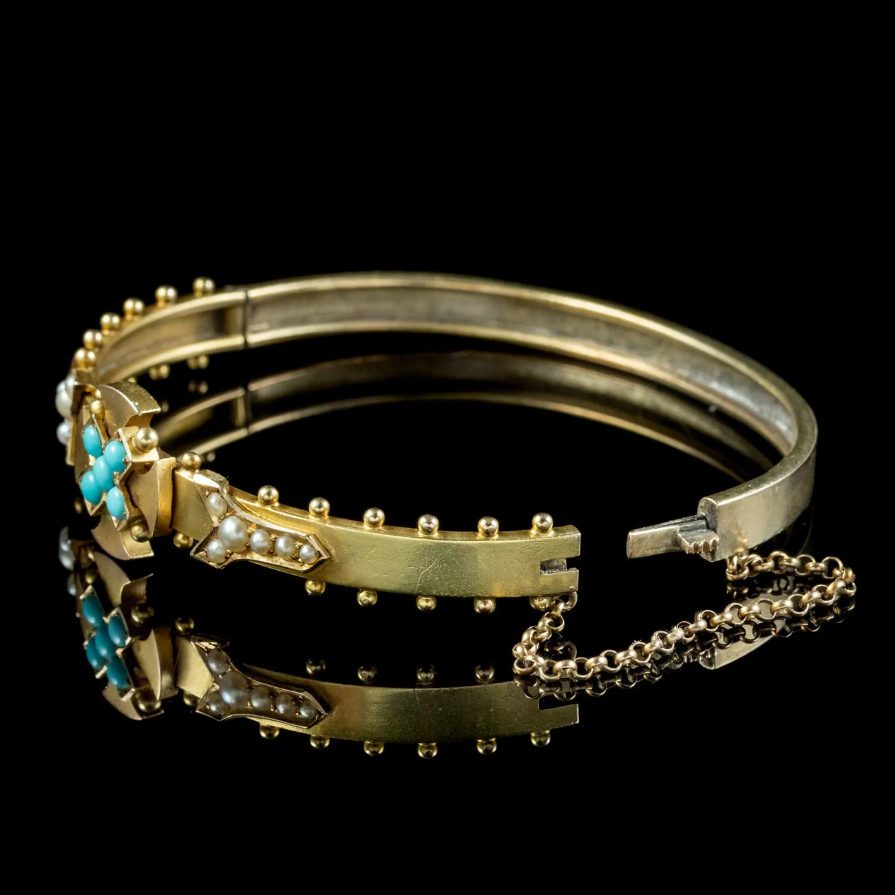 Antique Victorian Turquoise Celtic Cross Bangle 15ct Gold Circa 1880 Boxed