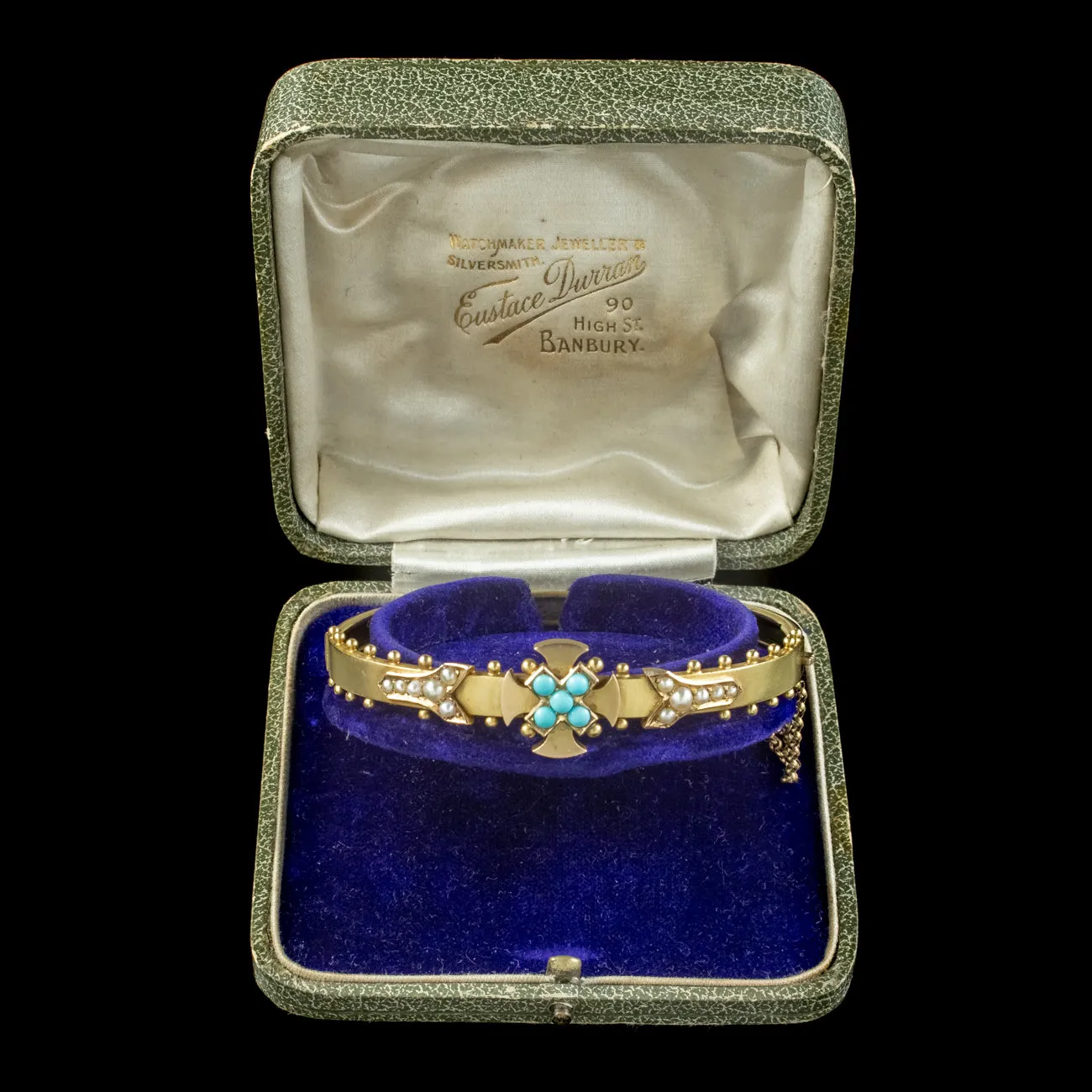 Antique Victorian Turquoise Celtic Cross Bangle 15ct Gold Circa 1880 Boxed