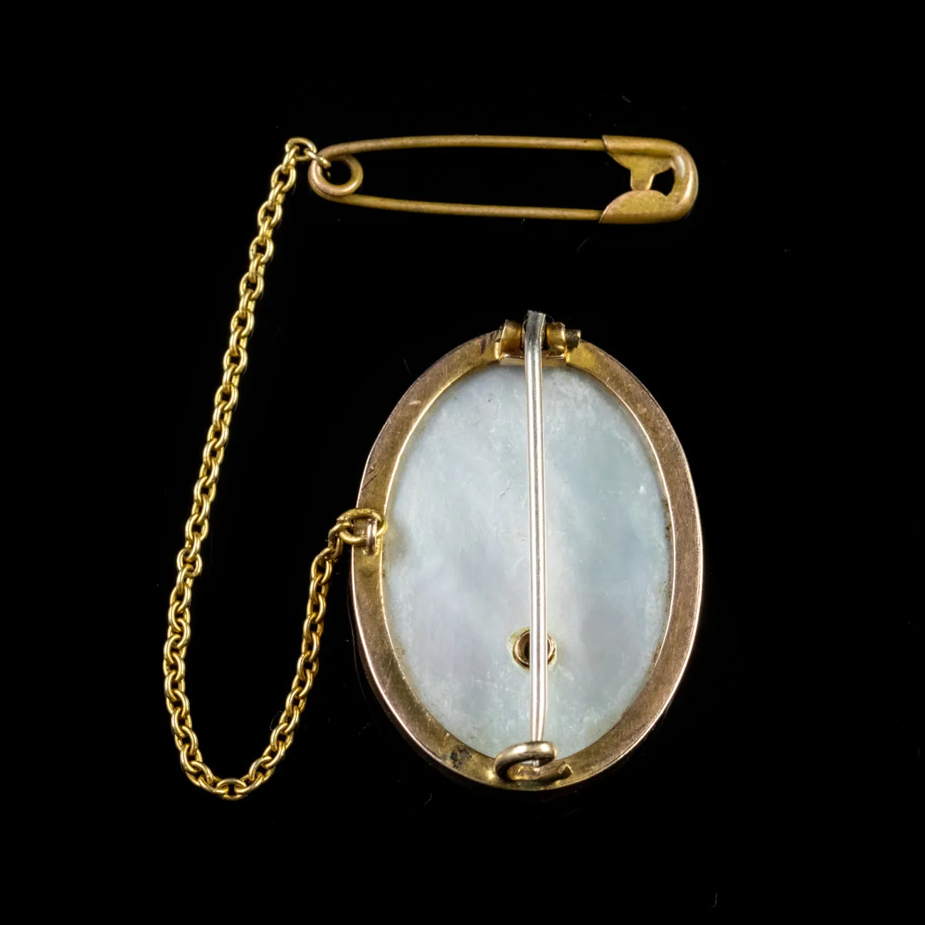 Antique Victorian Turquoise Spider Web 9Ct Gold Mother Of Pearl Brooch Circa 1880