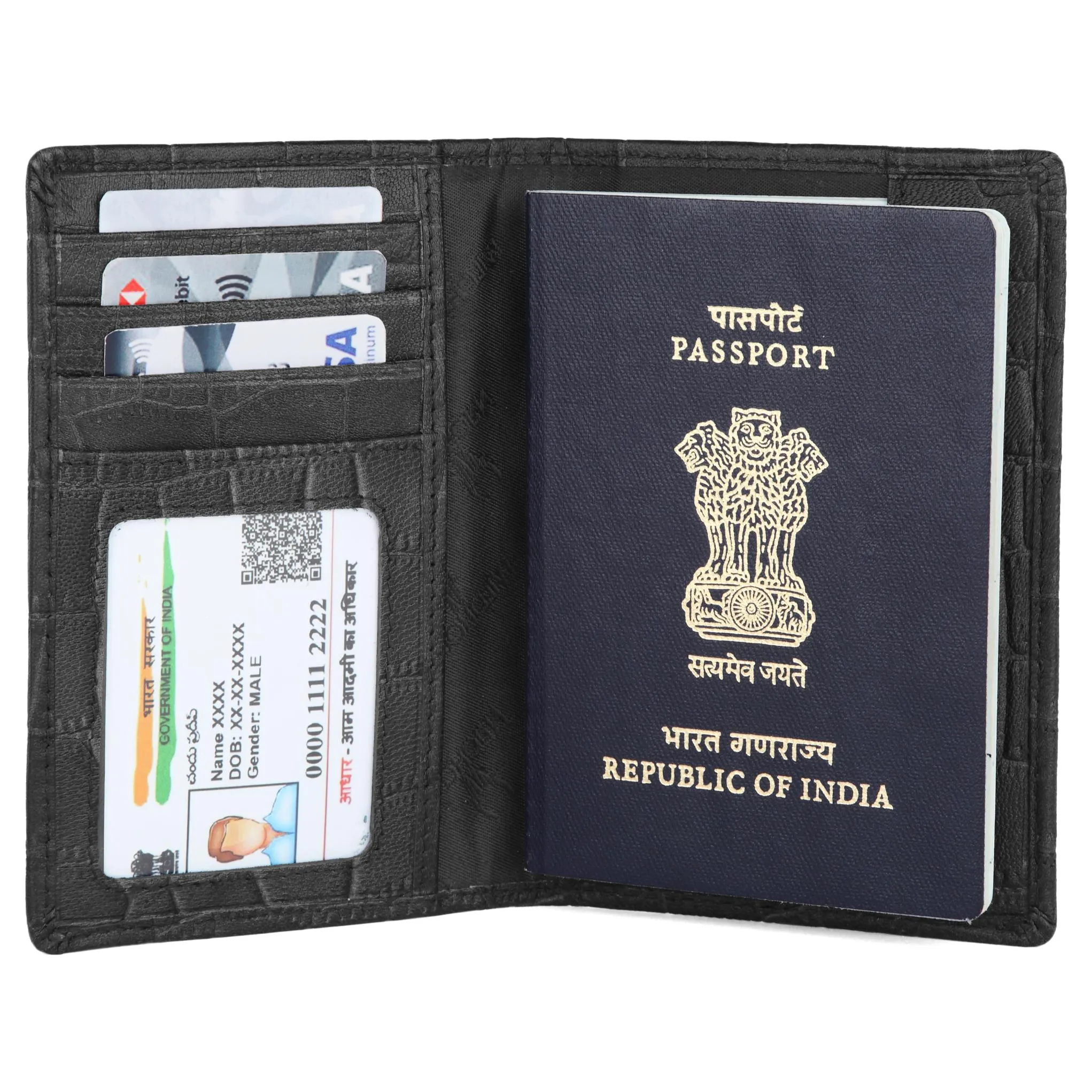 ARCHER RFID Protected Blue Saffiano Leather Passport Holder for Men & Women