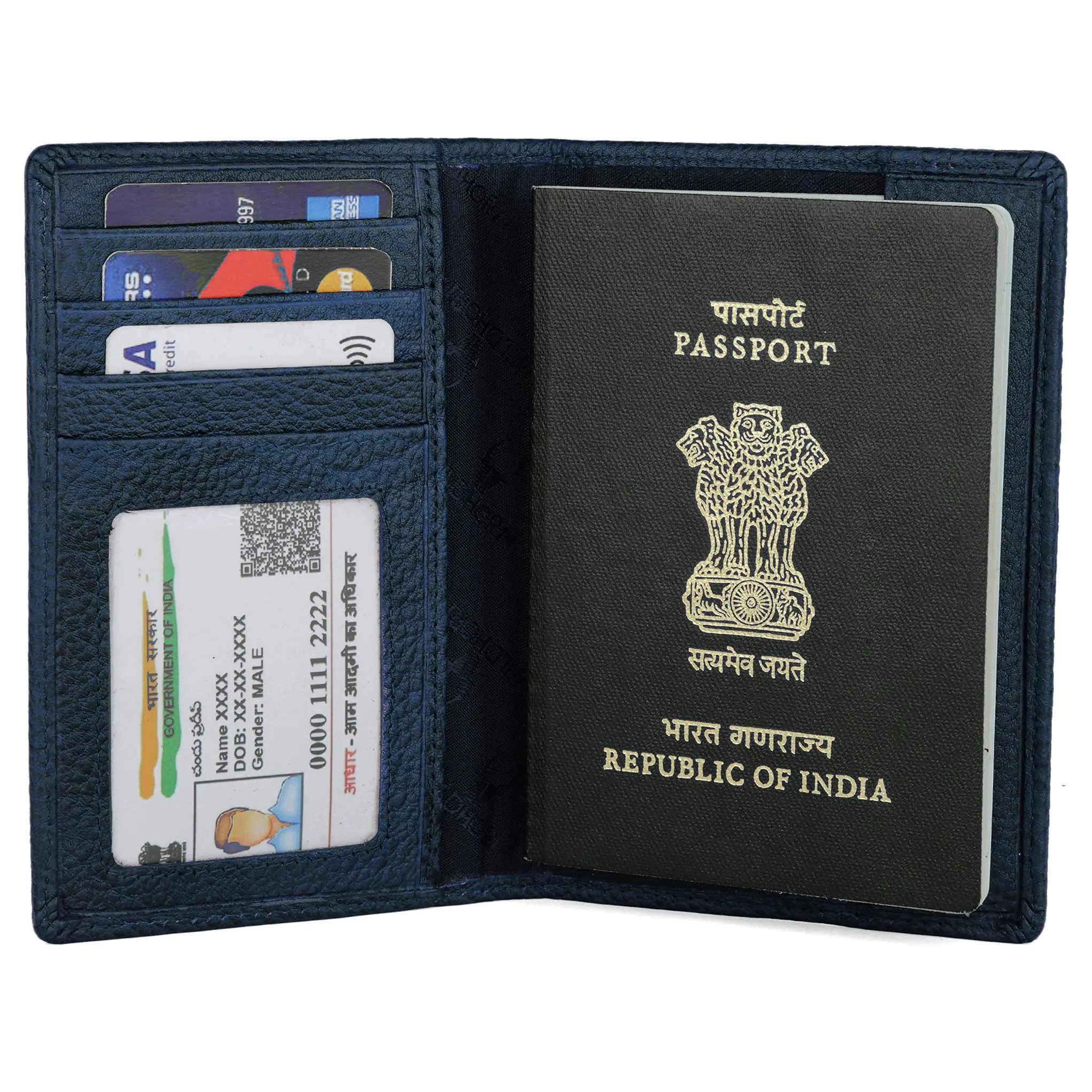 ARCHER RFID Protected Blue Saffiano Leather Passport Holder for Men & Women
