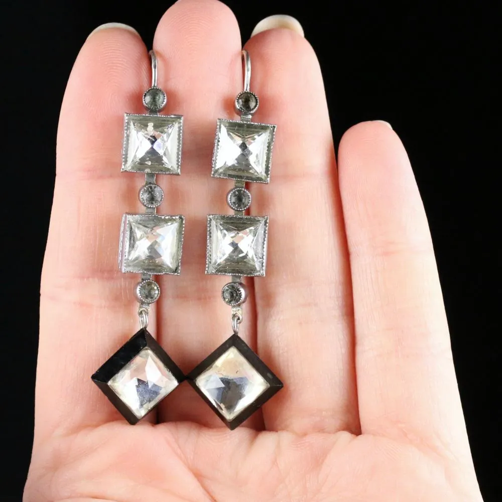 Art Deco Czech Paste Earrings Silver Circa 1920