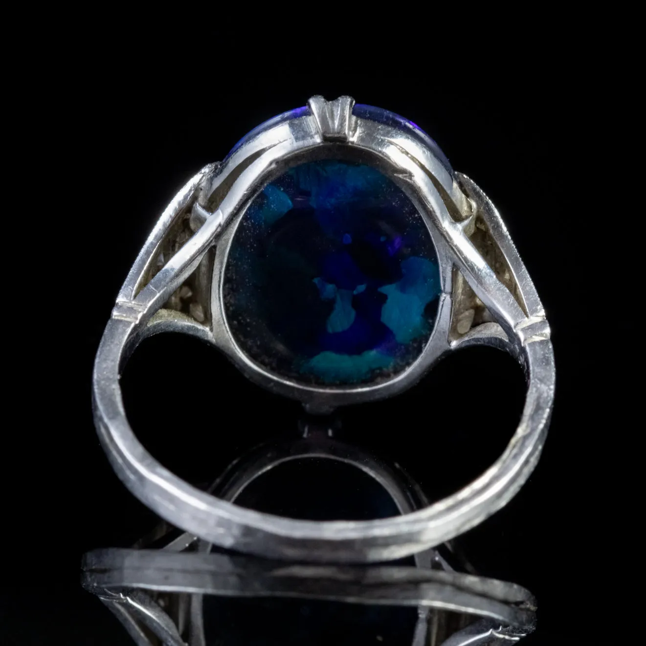 Art Deco Natural Black Opal Diamond Ring 8Ct Opal Platinum Circa 1920