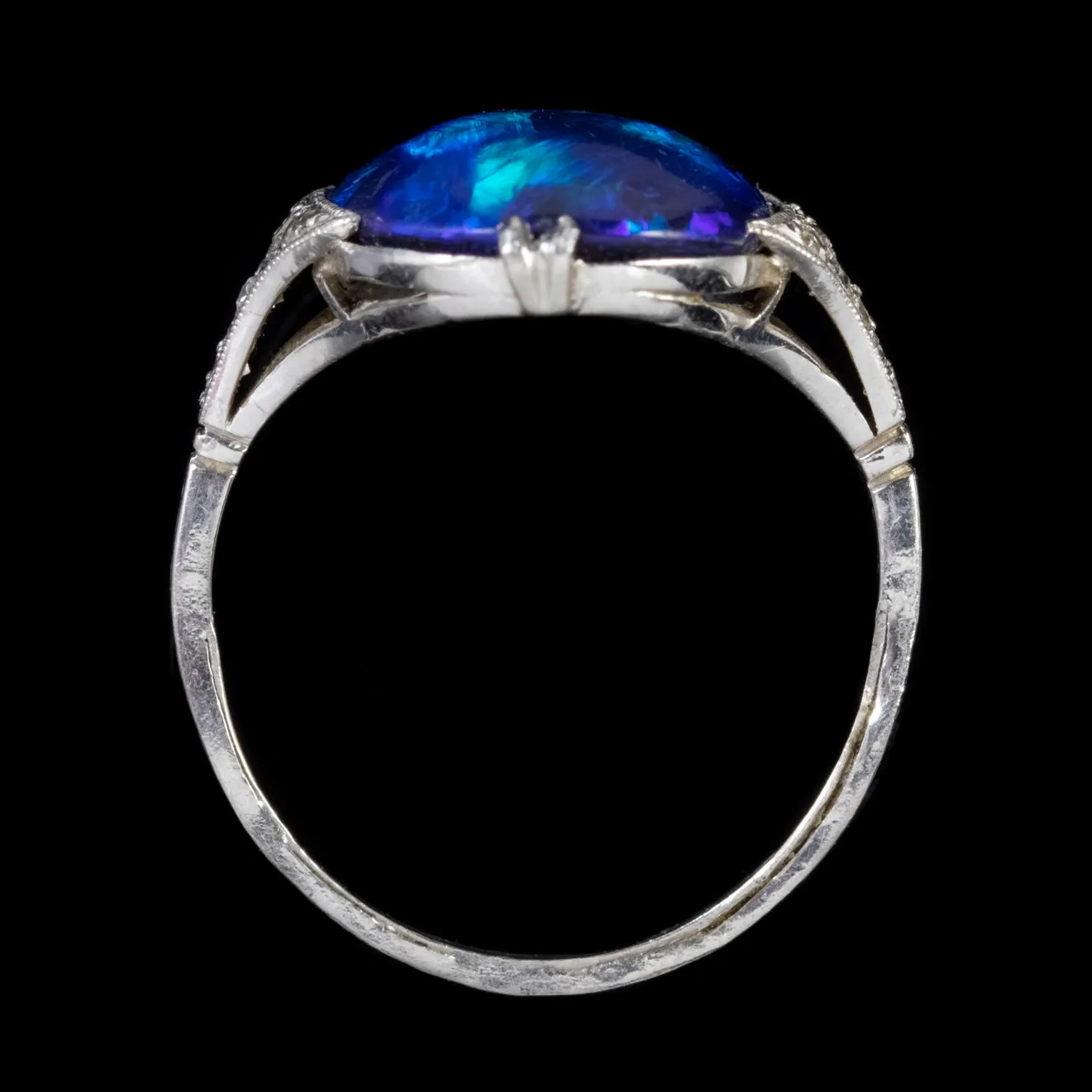 Art Deco Natural Black Opal Diamond Ring 8Ct Opal Platinum Circa 1920
