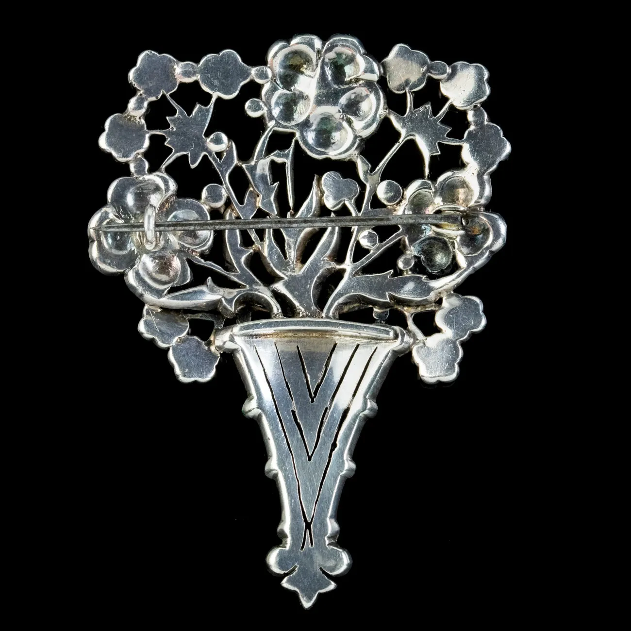 Art Deco Paste Flower Basket Brooch Silver Circa 1920