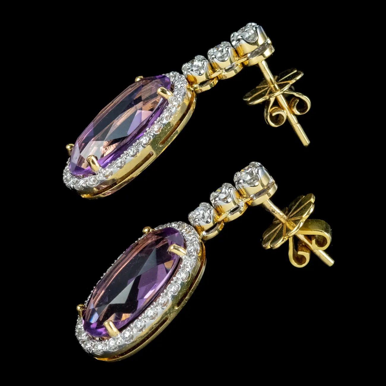 Art Deco Style Amethyst Diamond Drop Earrings 10ct Of Amethyst