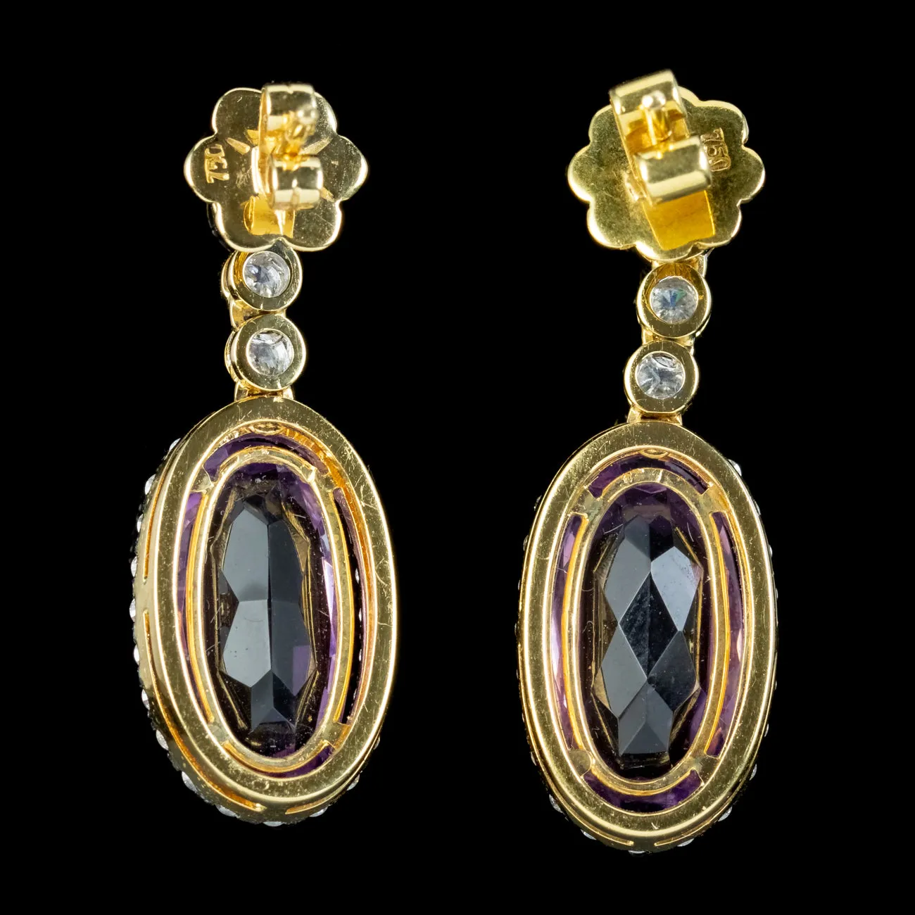 Art Deco Style Amethyst Diamond Drop Earrings 10ct Of Amethyst