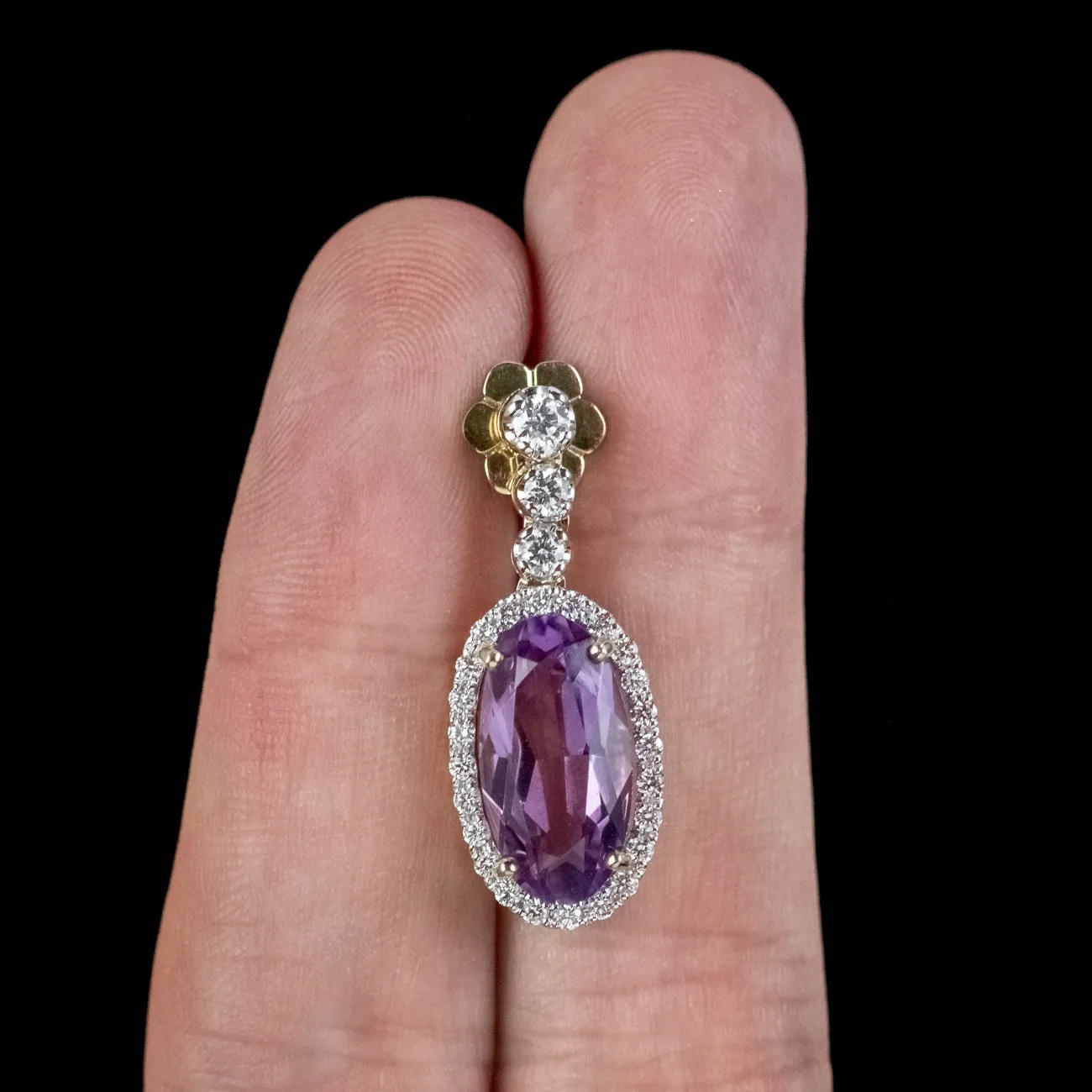 Art Deco Style Amethyst Diamond Drop Earrings 10ct Of Amethyst