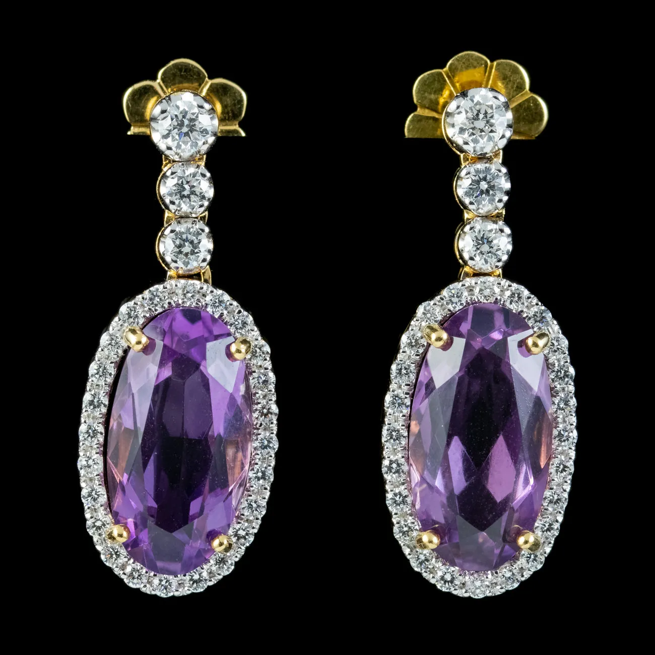 Art Deco Style Amethyst Diamond Drop Earrings 10ct Of Amethyst