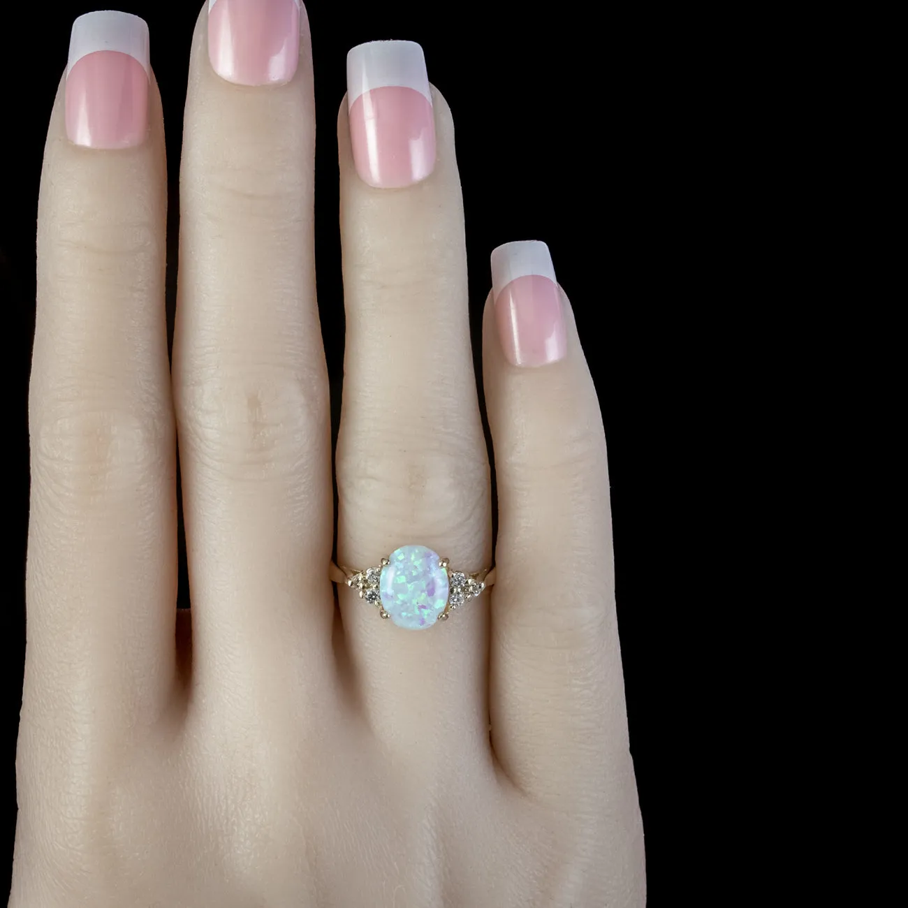 Art Deco Style Opal Diamond Ring 9ct Gold 3ct Opal