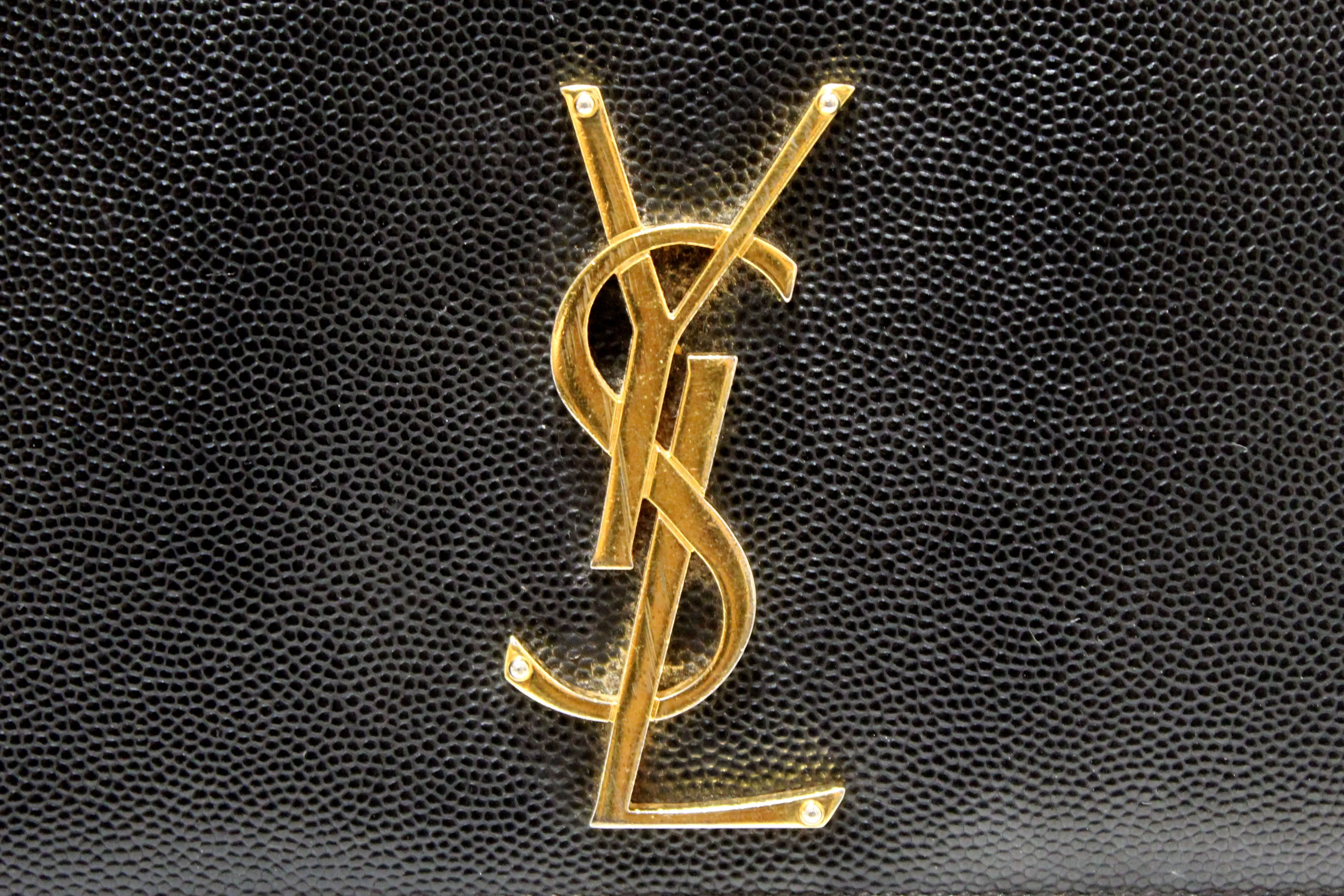 Authentic Saint Laurent Black Grain De Poudre Embossed Leather Medium Kate Bag
