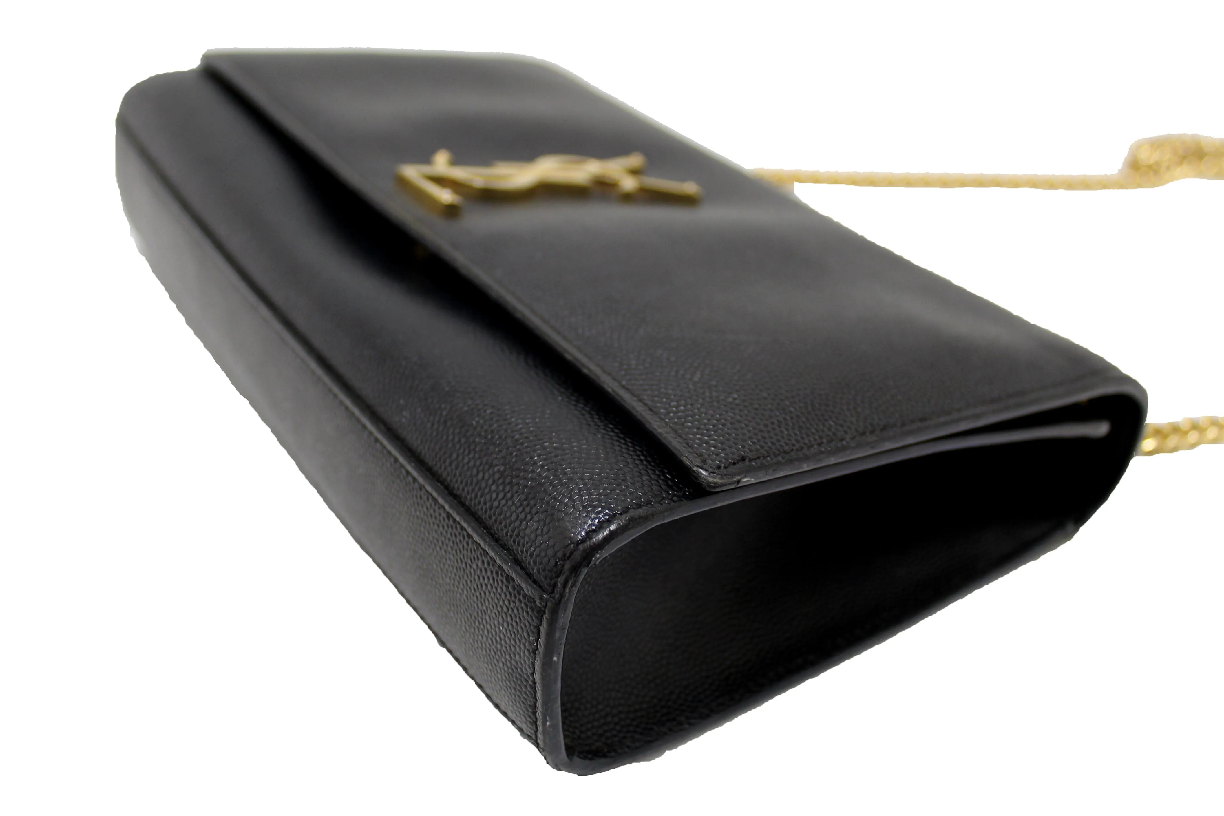Authentic Saint Laurent Black Grain De Poudre Embossed Leather Medium Kate Bag