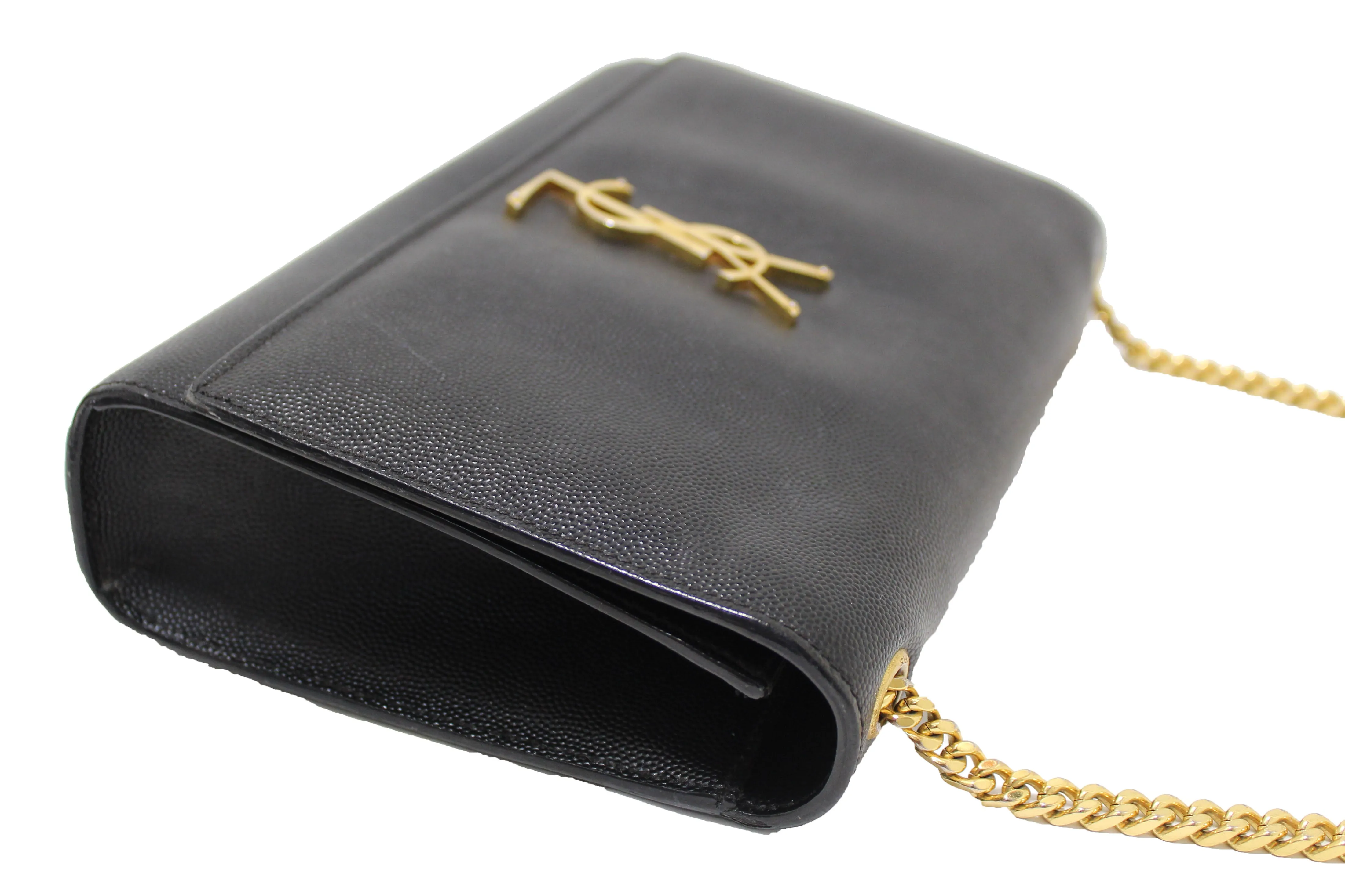 Authentic Saint Laurent Black Grain De Poudre Embossed Leather Medium Kate Bag