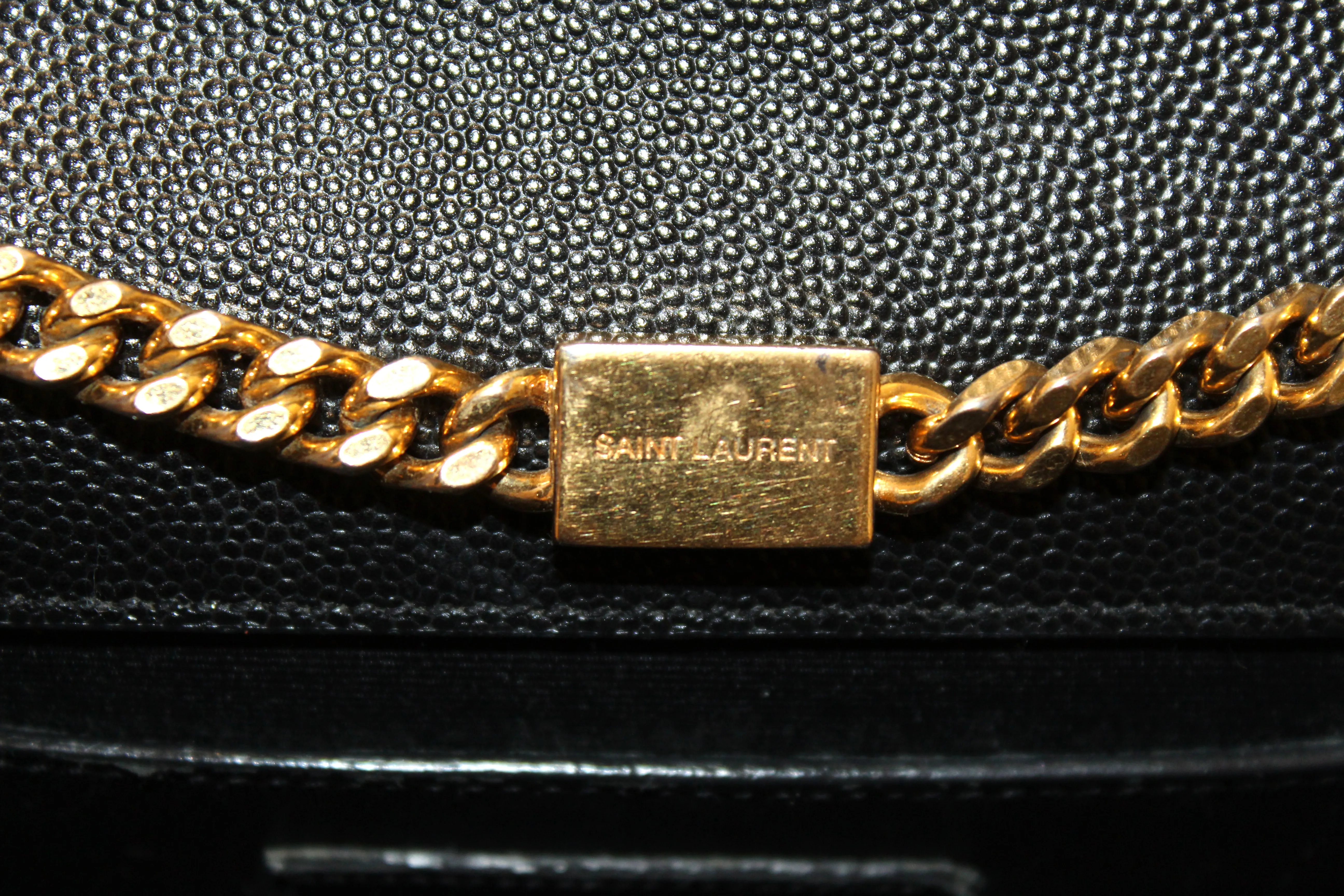 Authentic Saint Laurent Black Grain De Poudre Embossed Leather Medium Kate Bag
