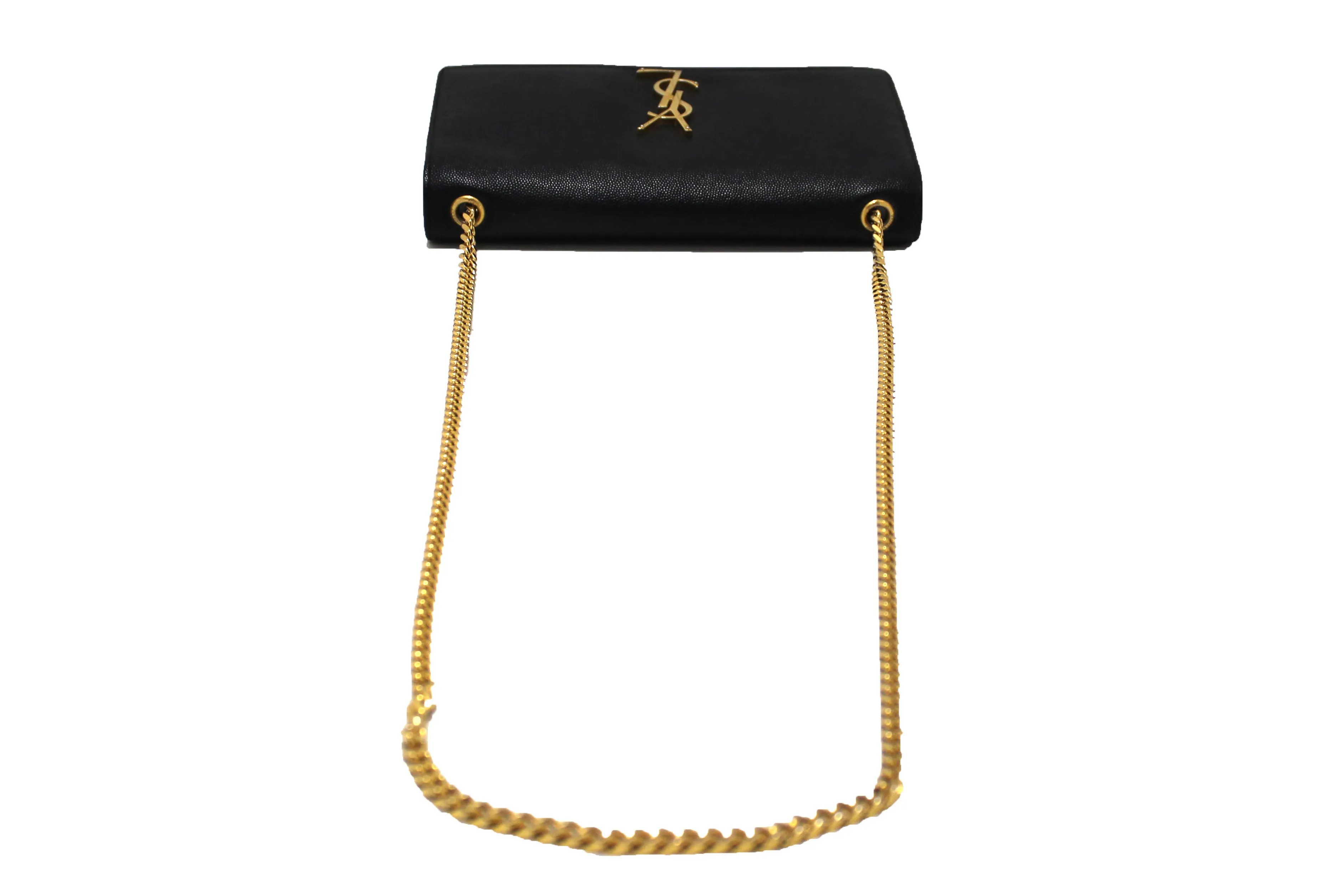 Authentic Saint Laurent Black Grain De Poudre Embossed Leather Medium Kate Bag