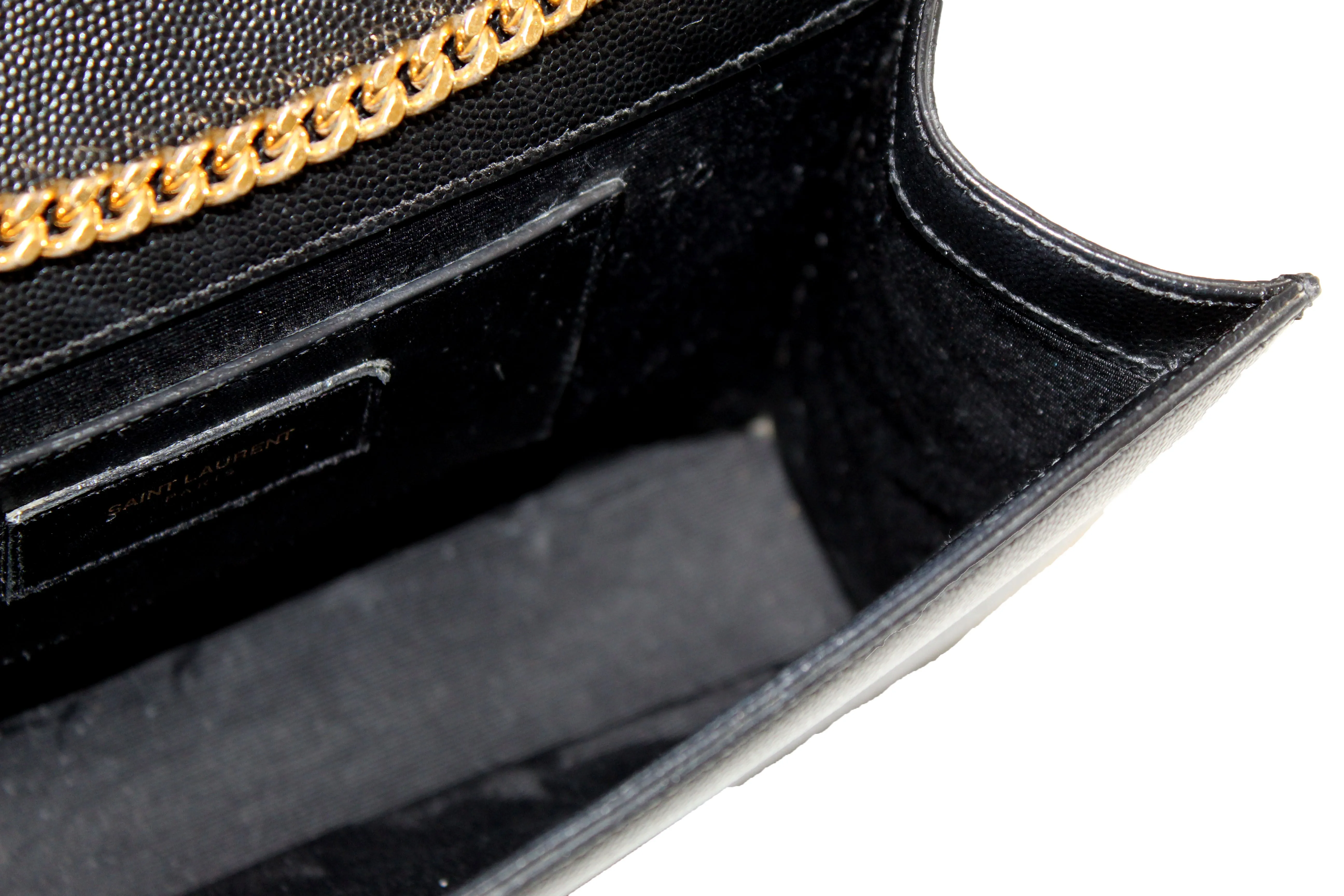 Authentic Saint Laurent Black Grain De Poudre Embossed Leather Medium Kate Bag