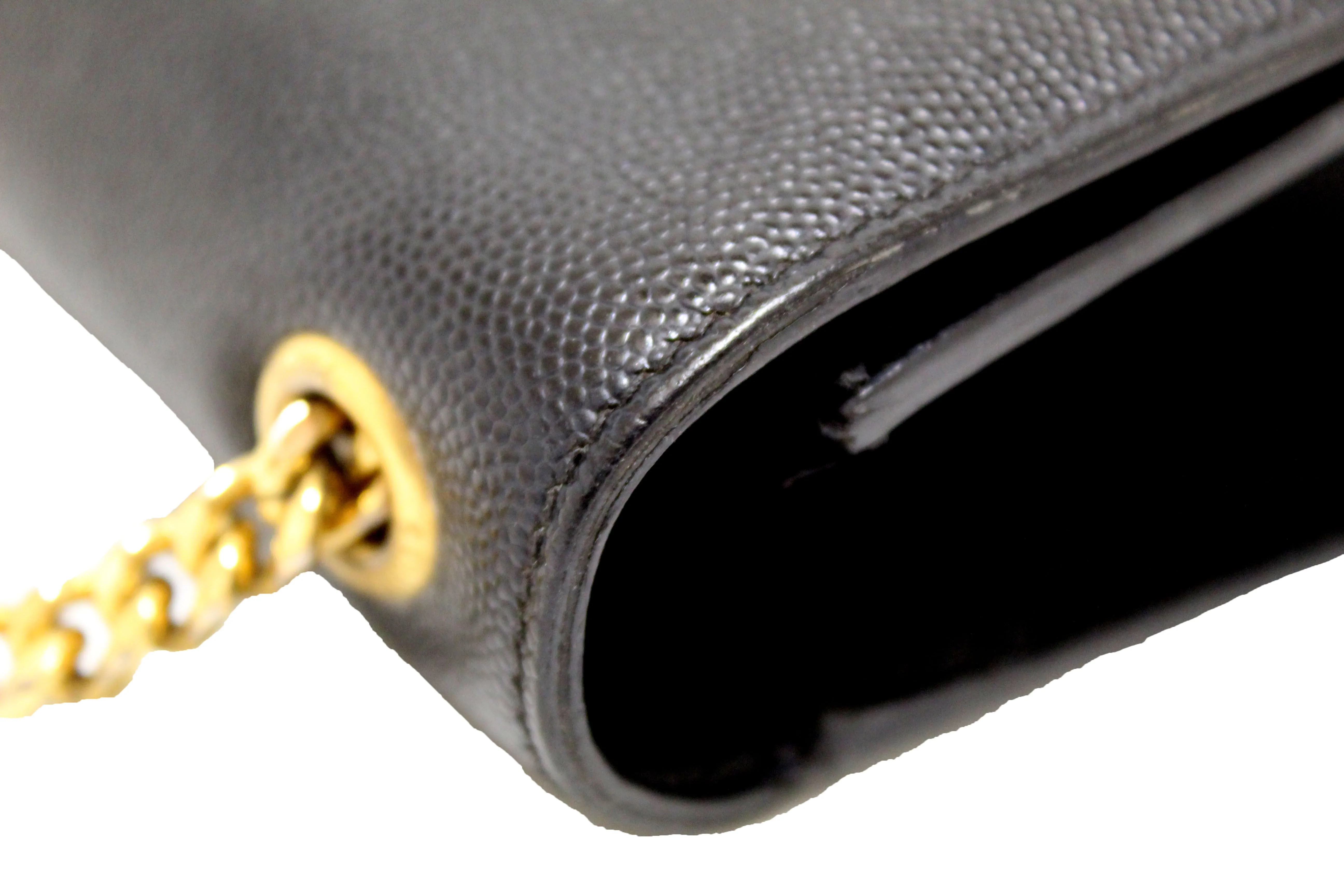Authentic Saint Laurent Black Grain De Poudre Embossed Leather Medium Kate Bag