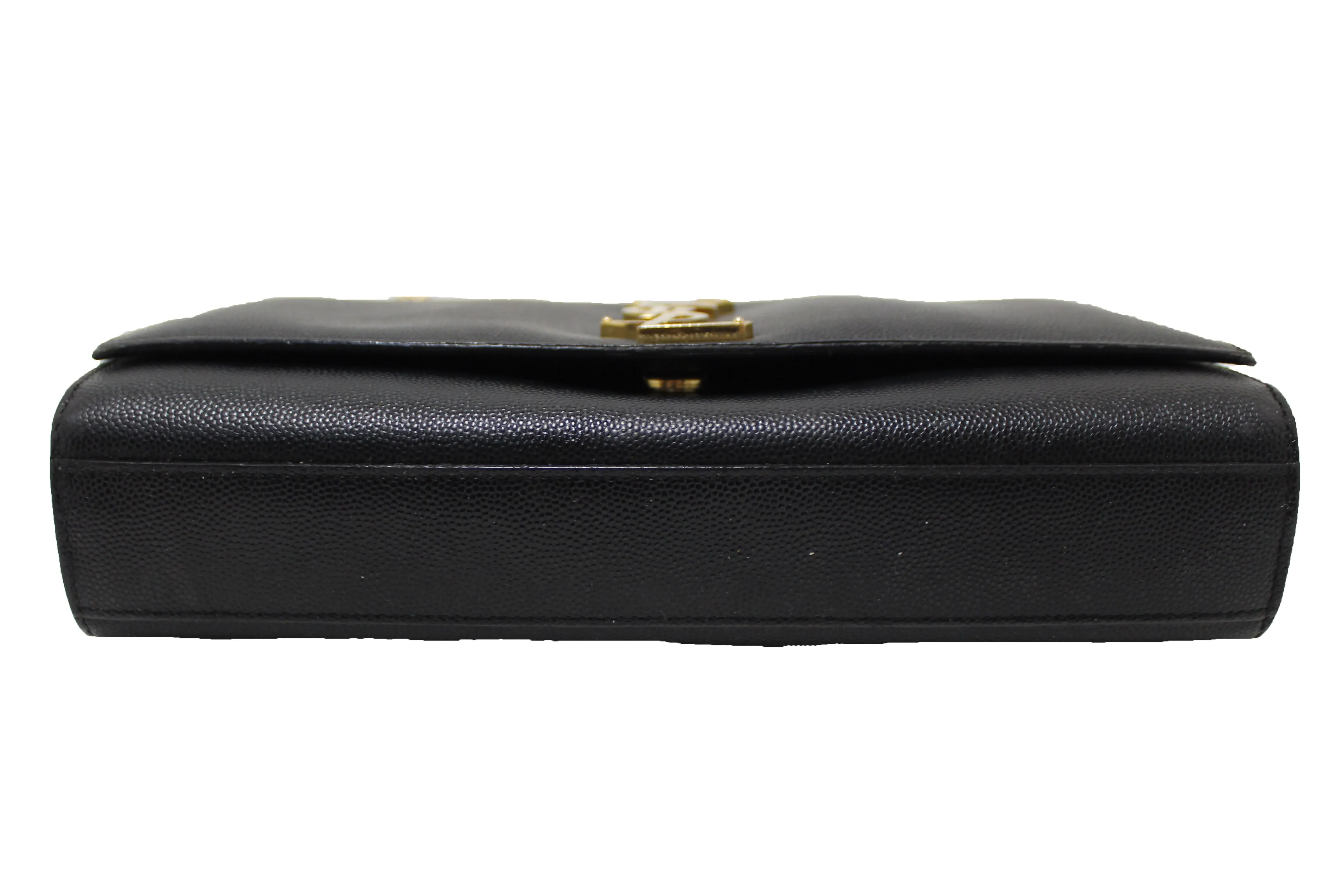 Authentic Saint Laurent Black Grain De Poudre Embossed Leather Medium Kate Bag