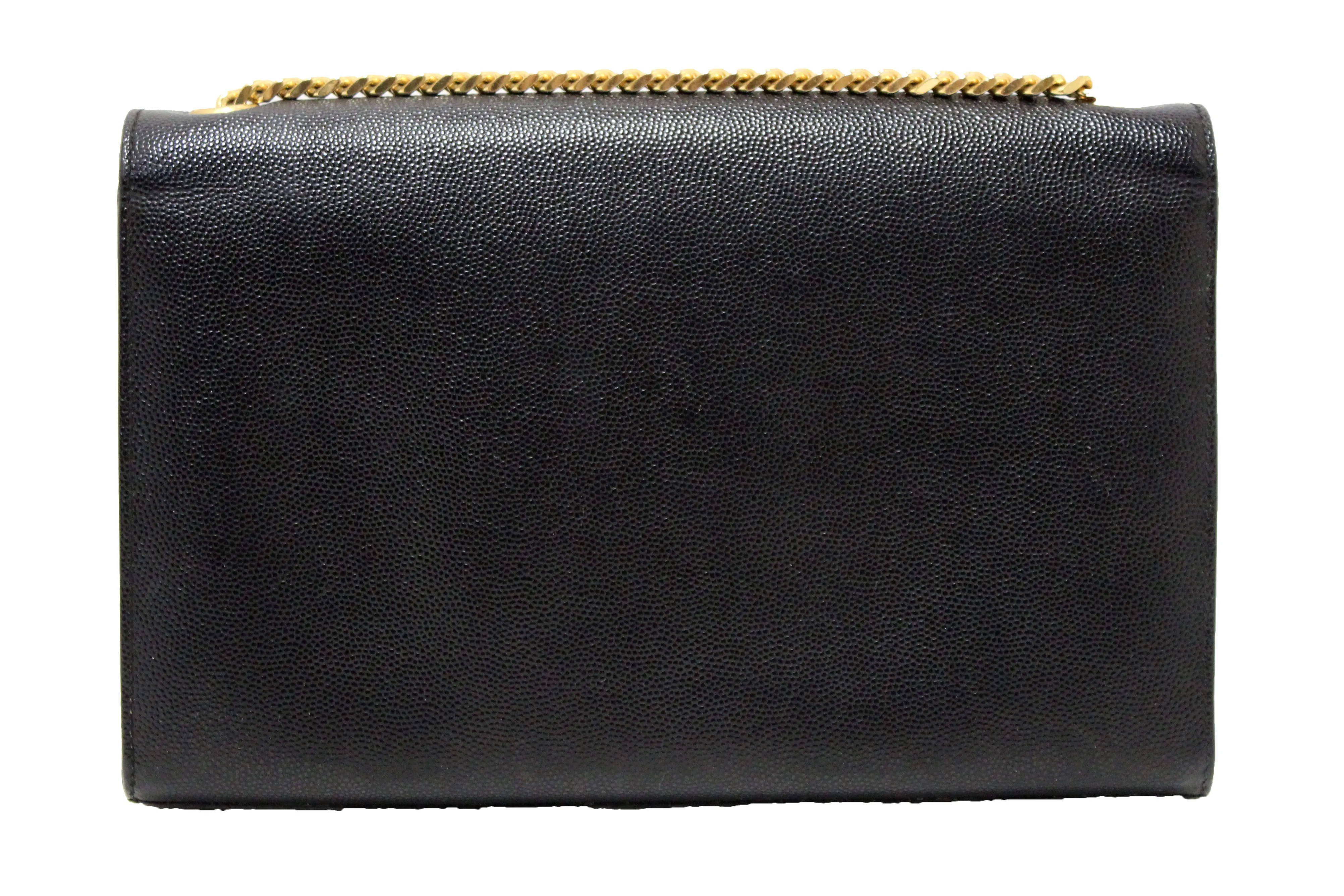 Authentic Saint Laurent Black Grain De Poudre Embossed Leather Medium Kate Bag