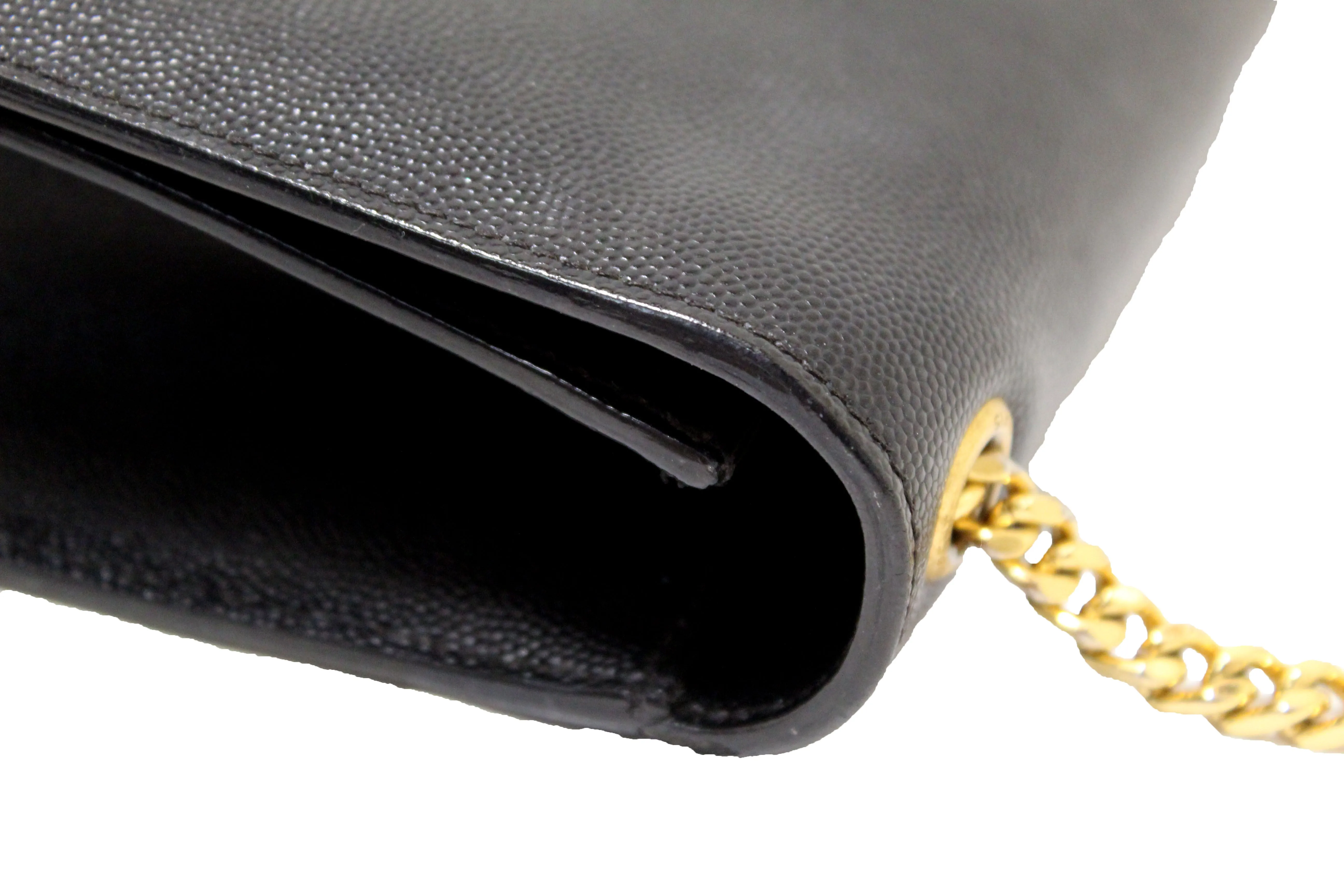 Authentic Saint Laurent Black Grain De Poudre Embossed Leather Medium Kate Bag