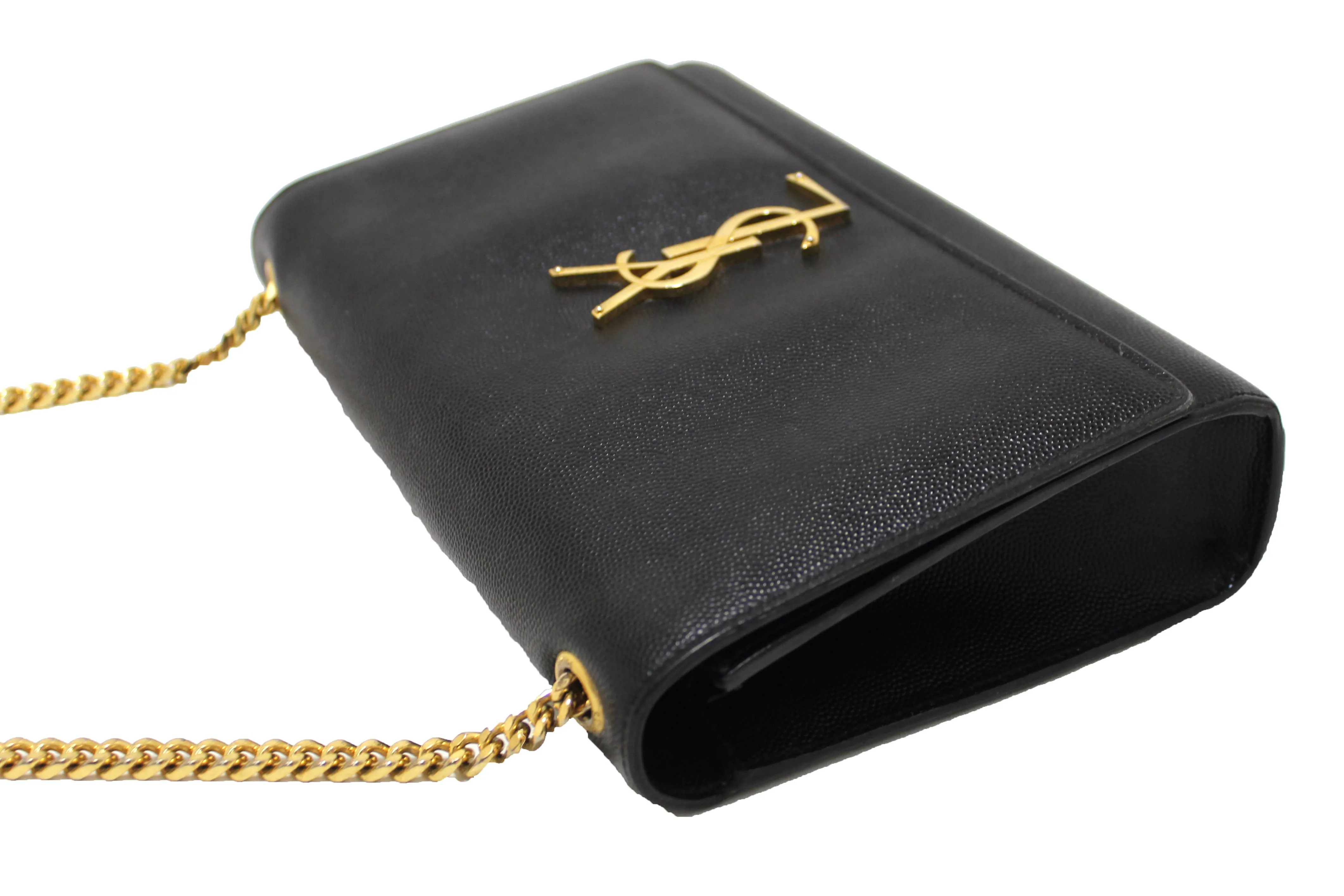Authentic Saint Laurent Black Grain De Poudre Embossed Leather Medium Kate Bag