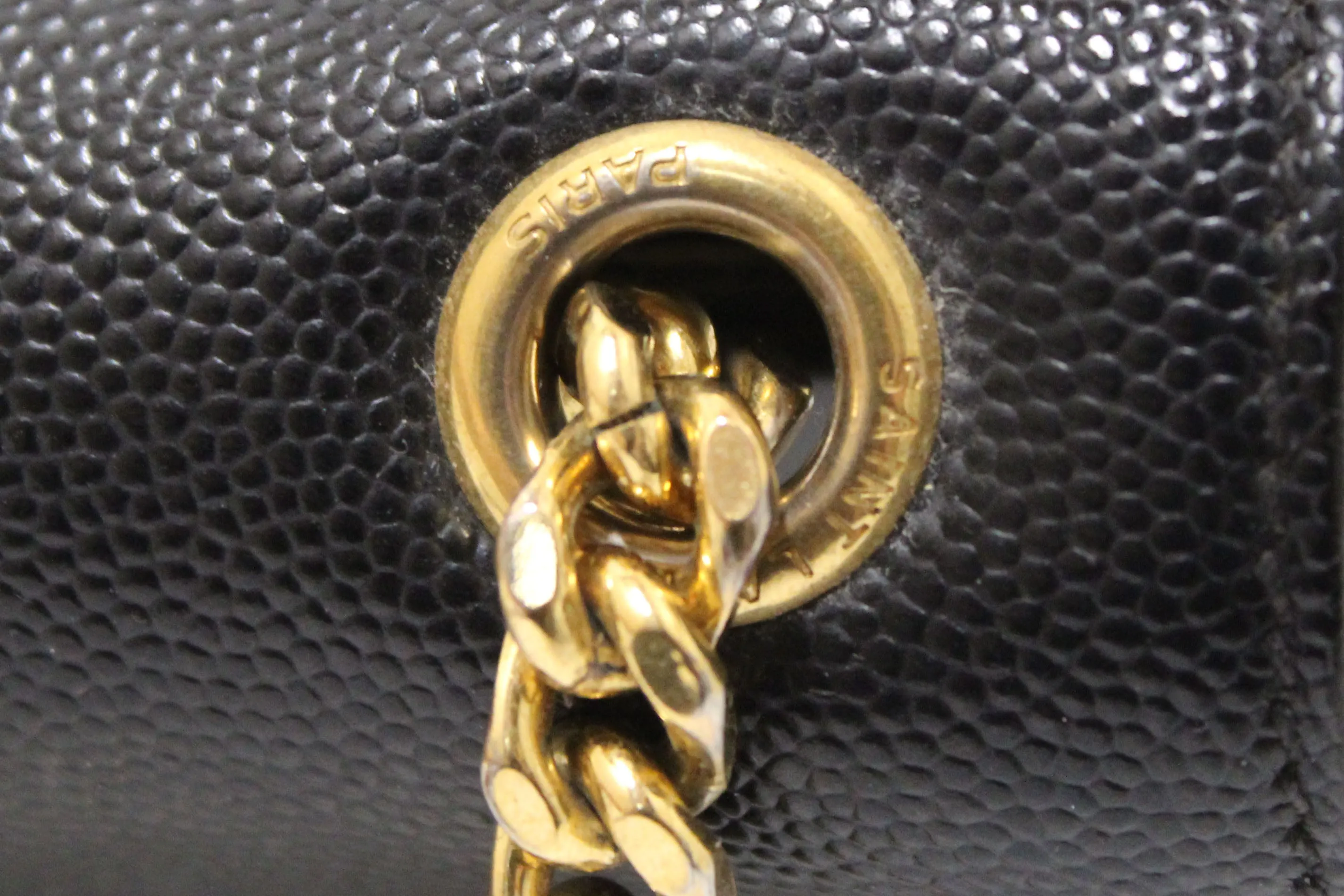 Authentic Saint Laurent Black Grain De Poudre Embossed Leather Medium Kate Bag