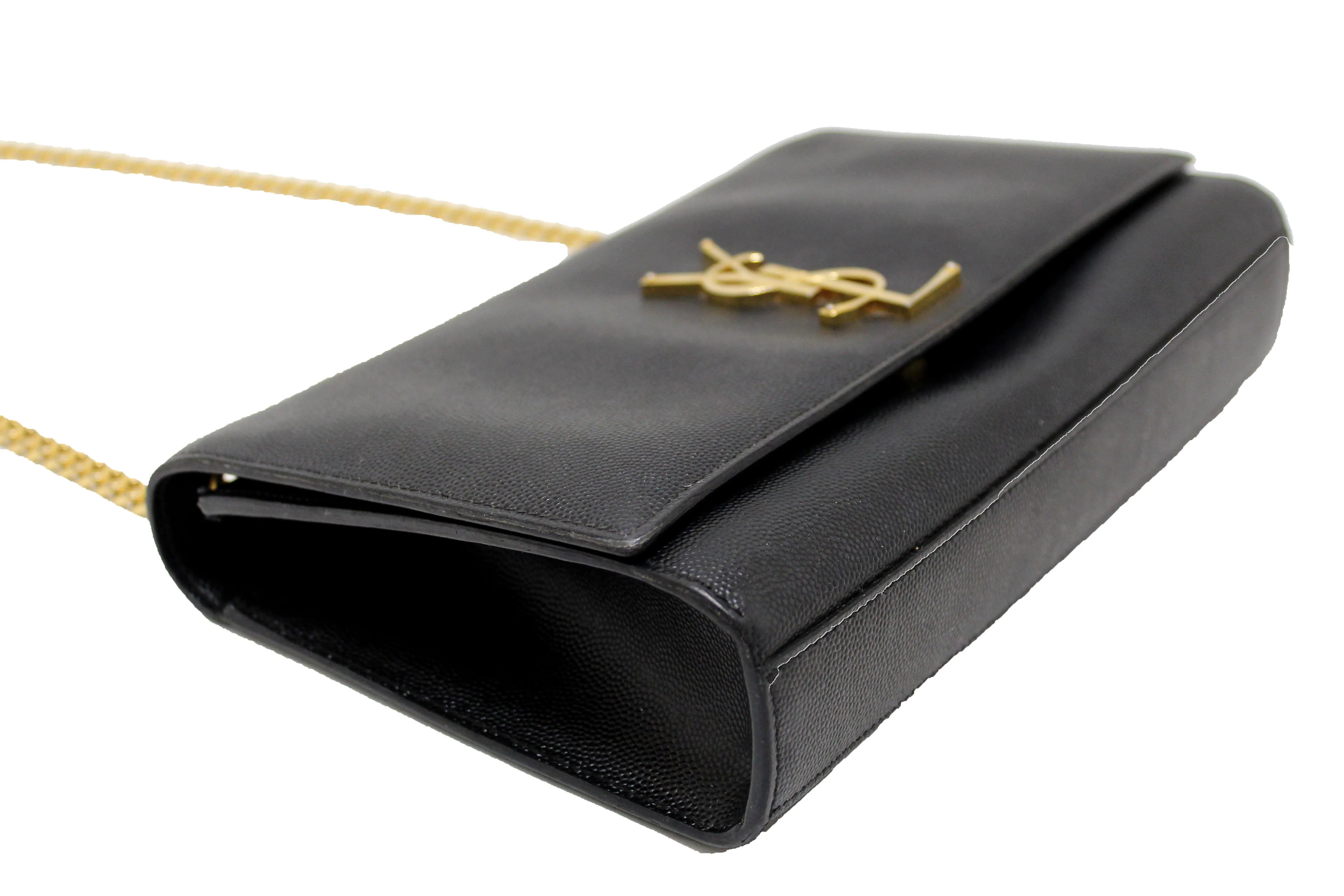 Authentic Saint Laurent Black Grain De Poudre Embossed Leather Medium Kate Bag