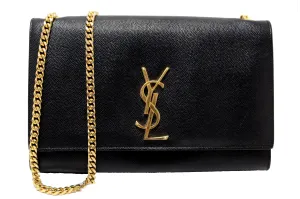 Authentic Saint Laurent Black Grain De Poudre Embossed Leather Medium Kate Bag