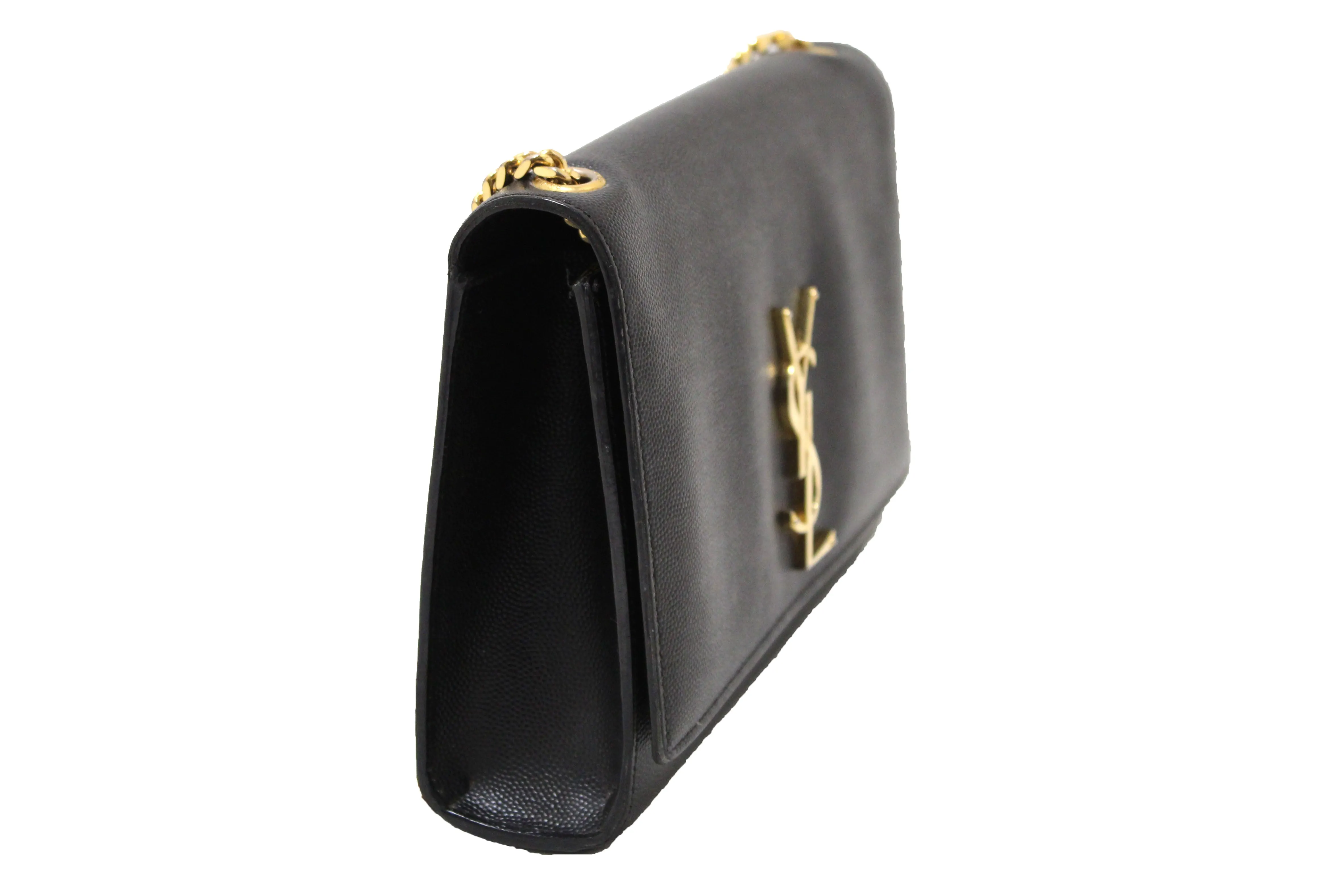 Authentic Saint Laurent Black Grain De Poudre Embossed Leather Medium Kate Bag