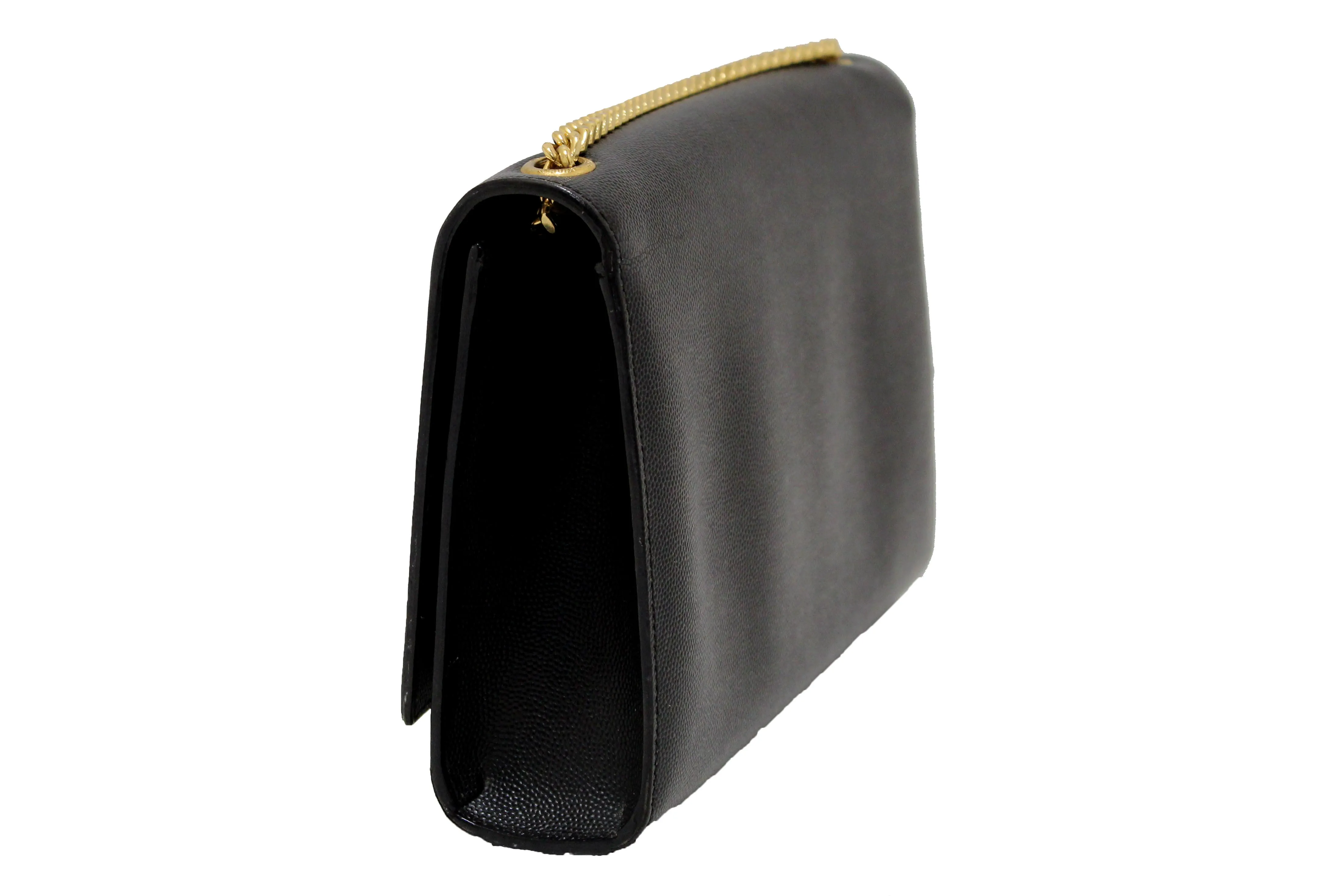 Authentic Saint Laurent Black Grain De Poudre Embossed Leather Medium Kate Bag