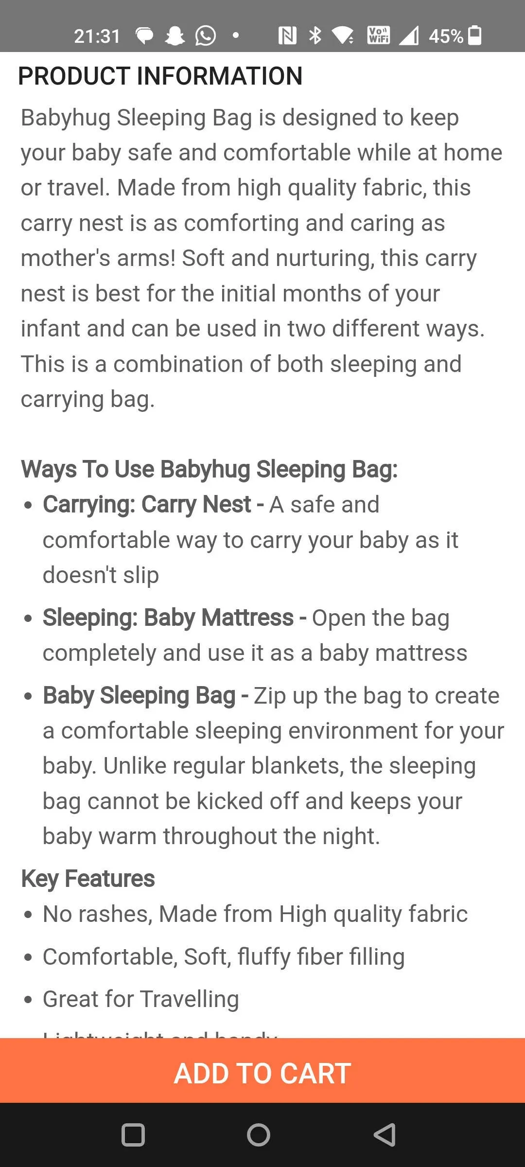 BABYHUG Sleeping Bag/Nest bag