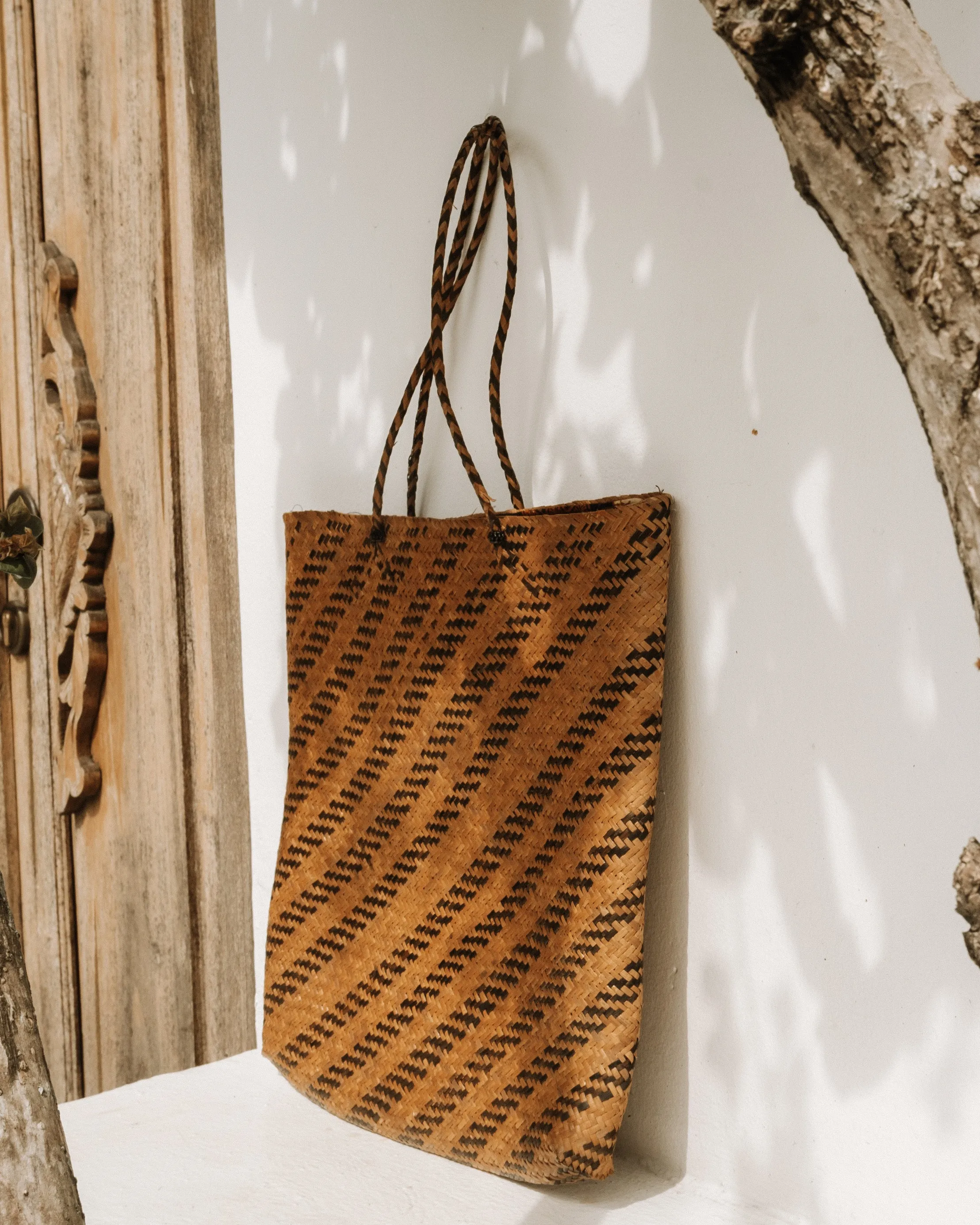 Balian Toasted Stripe Rattan Beach Bag