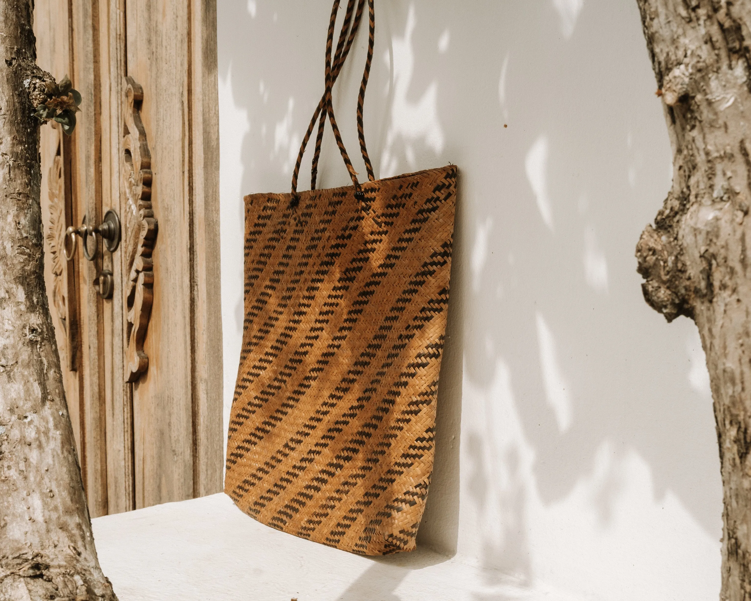 Balian Toasted Stripe Rattan Beach Bag