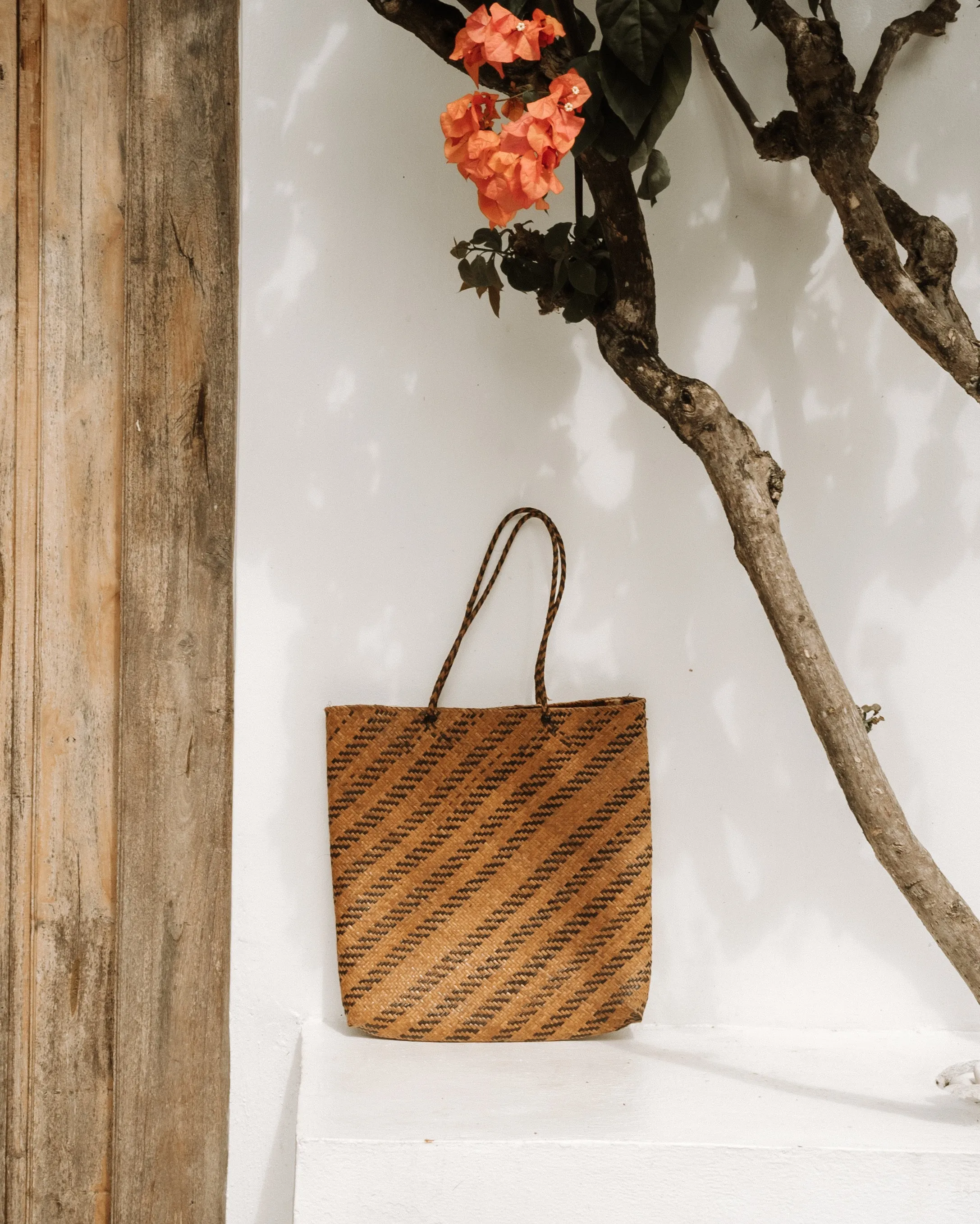 Balian Toasted Stripe Rattan Beach Bag