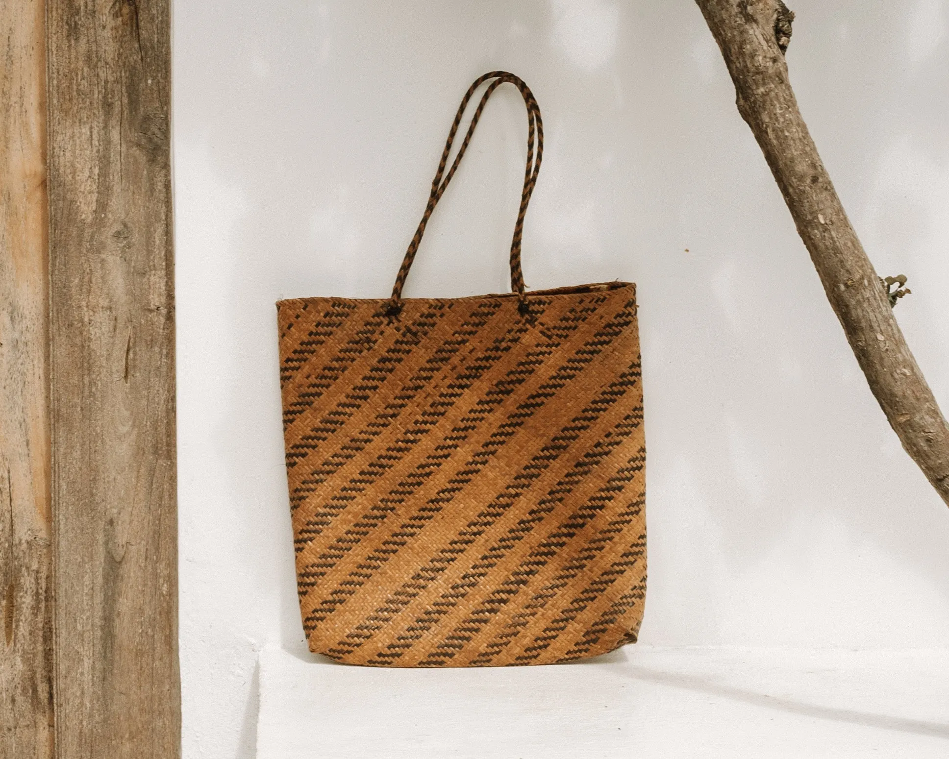 Balian Toasted Stripe Rattan Beach Bag