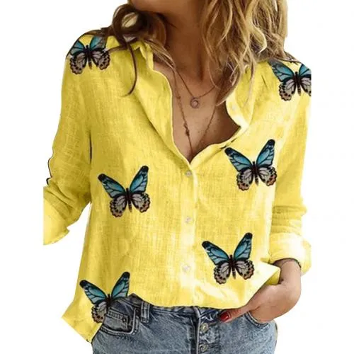 Beautiful Butterfly Print Cotton Button-Down Shirt