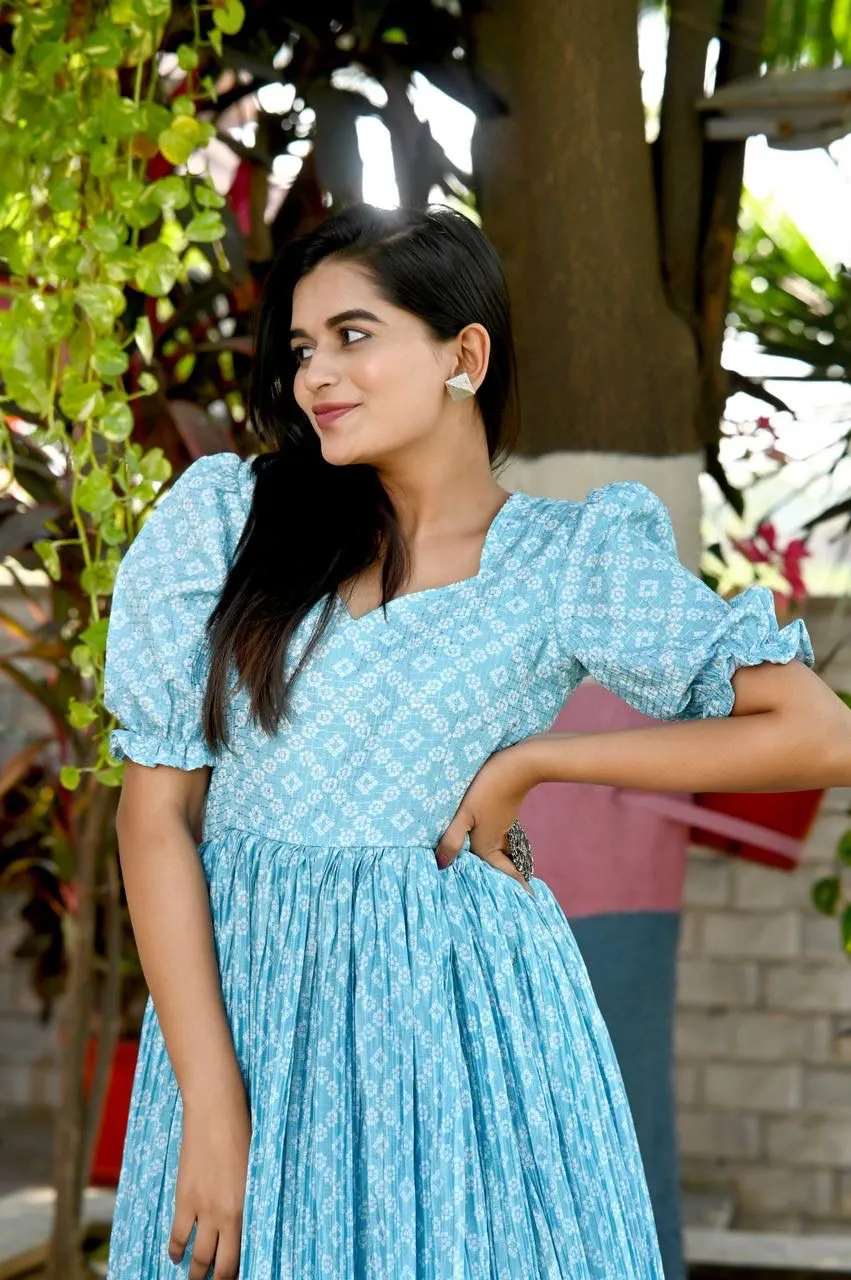 Beautiful Crush Pleating Blue Designer Gown