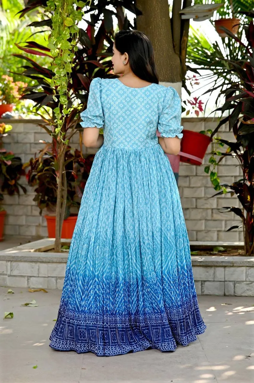 Beautiful Crush Pleating Blue Designer Gown