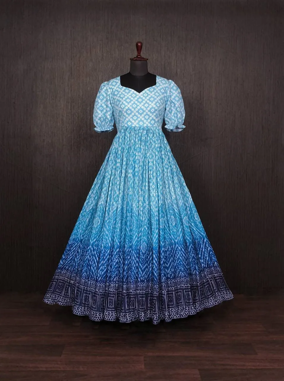 Beautiful Crush Pleating Blue Designer Gown