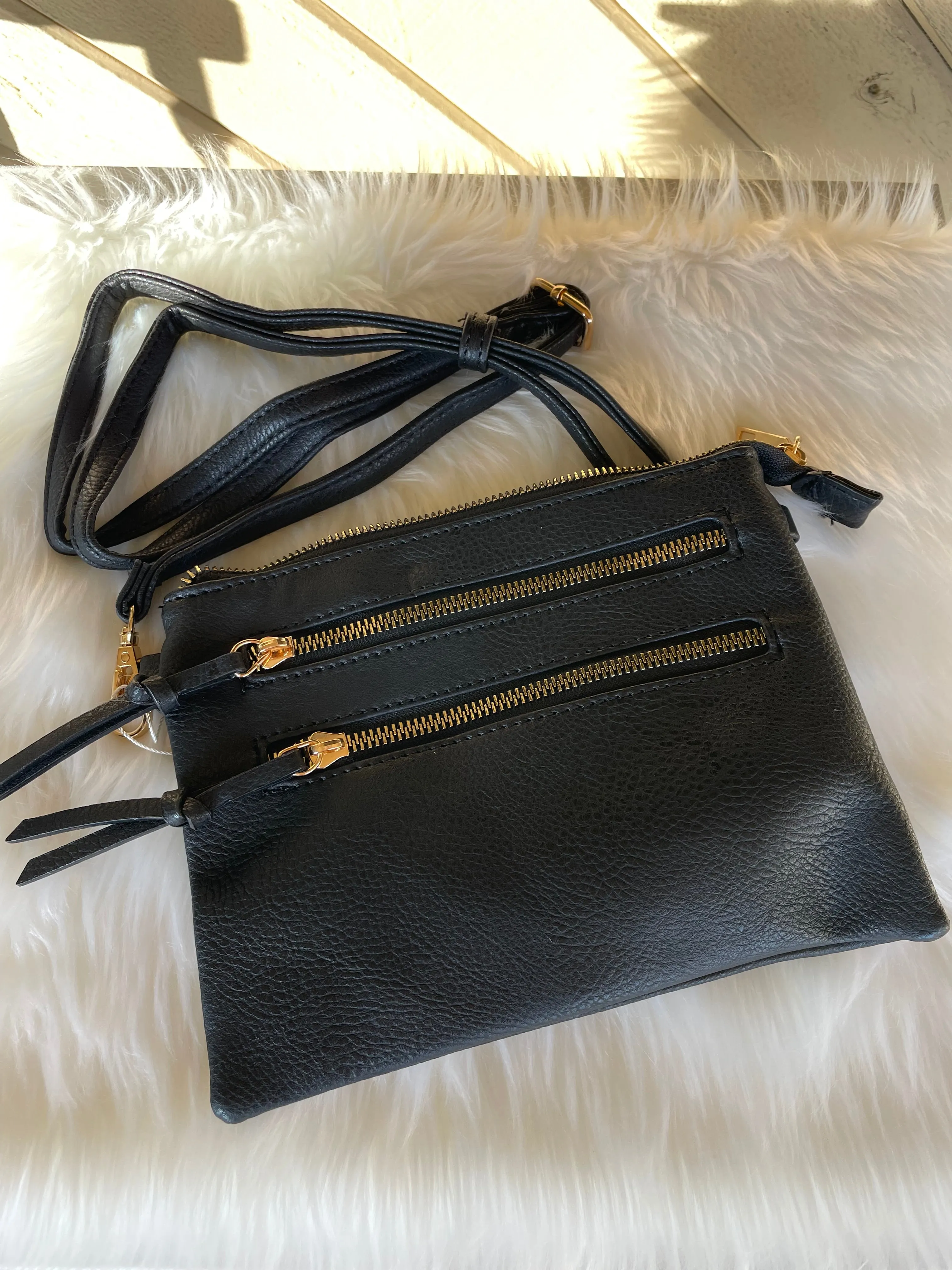 Black Crossbody Multi Zipper Pocket Purse