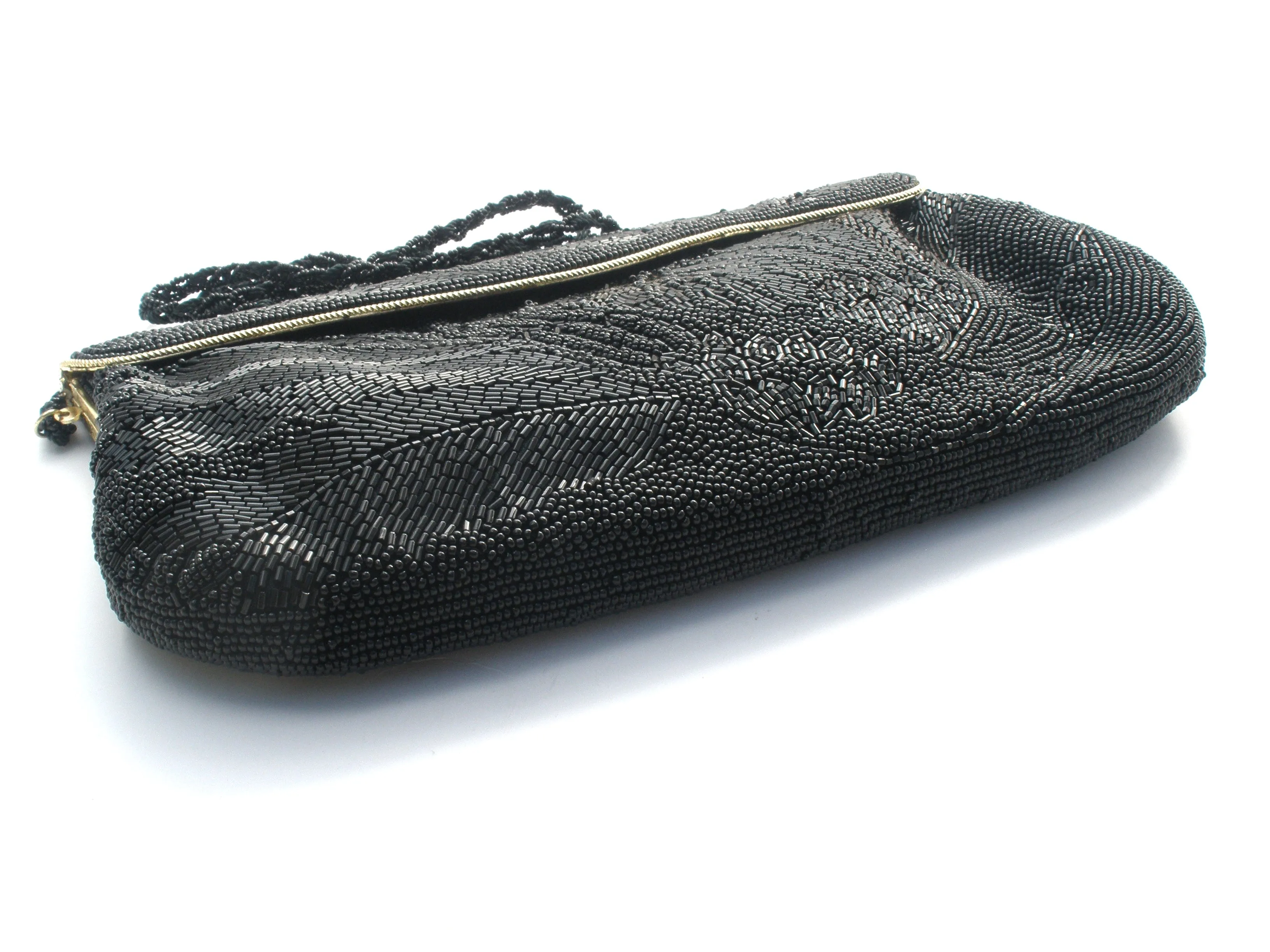 Black Fully Glass Beaded Hand Bag Clutch Purse
