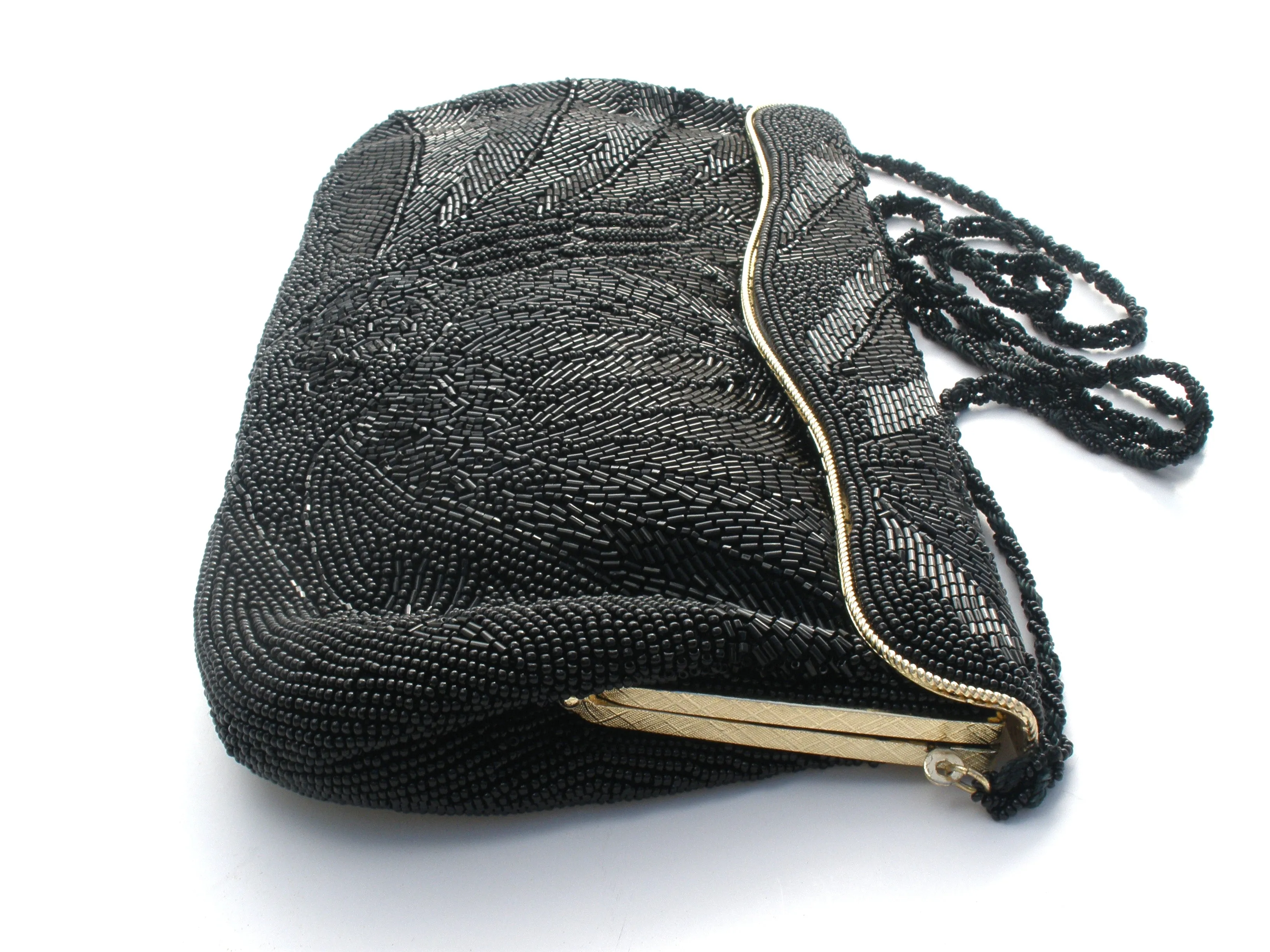 Black Fully Glass Beaded Hand Bag Clutch Purse