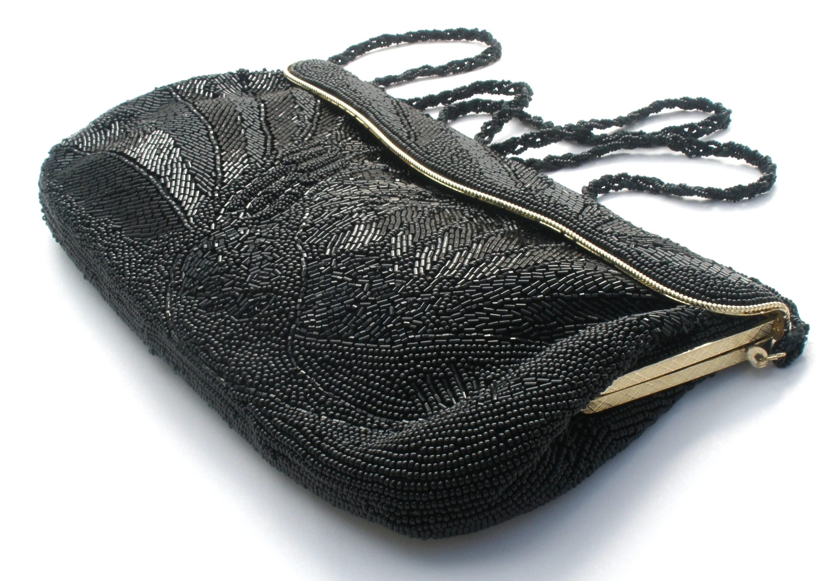 Black Fully Glass Beaded Hand Bag Clutch Purse