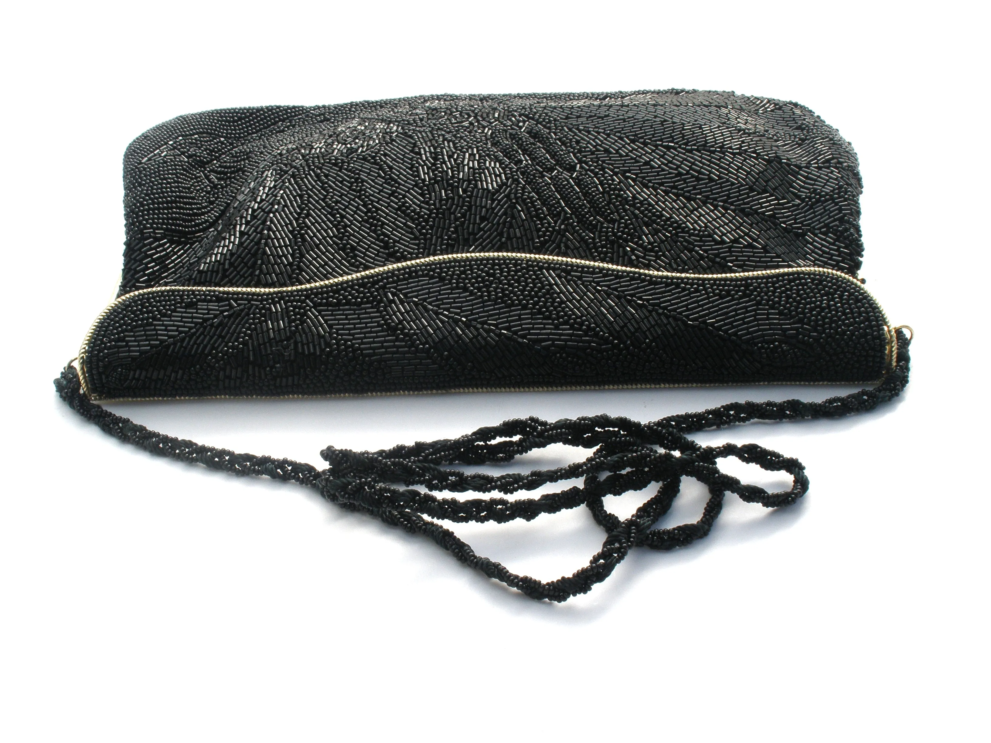 Black Fully Glass Beaded Hand Bag Clutch Purse
