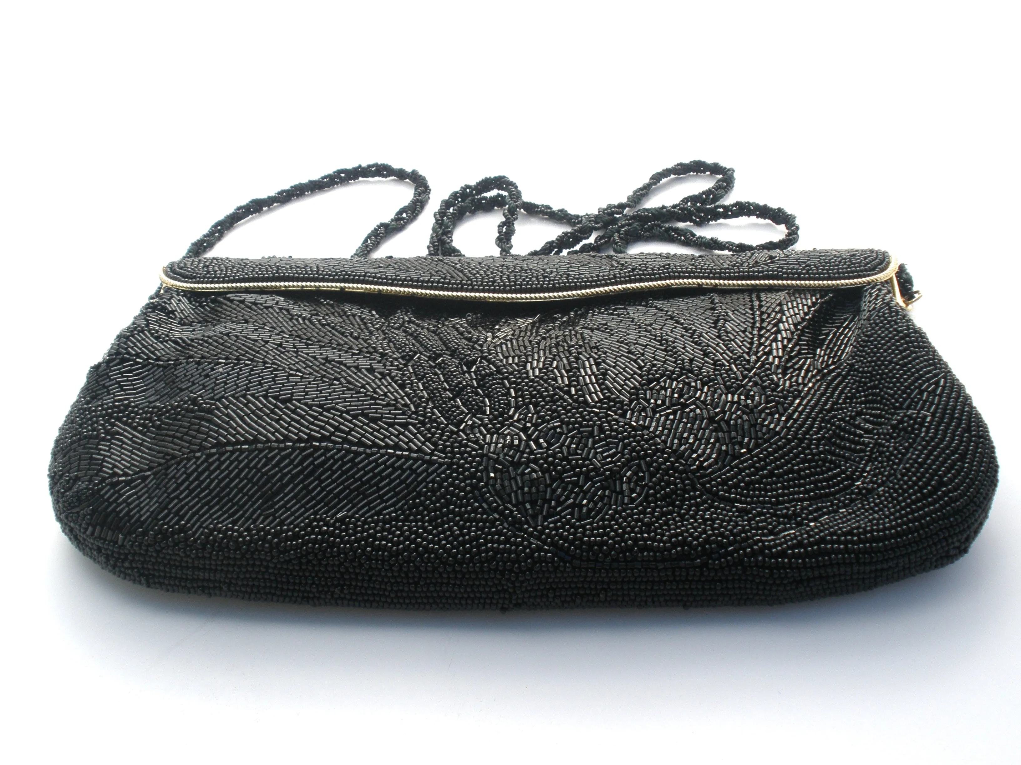 Black Fully Glass Beaded Hand Bag Clutch Purse